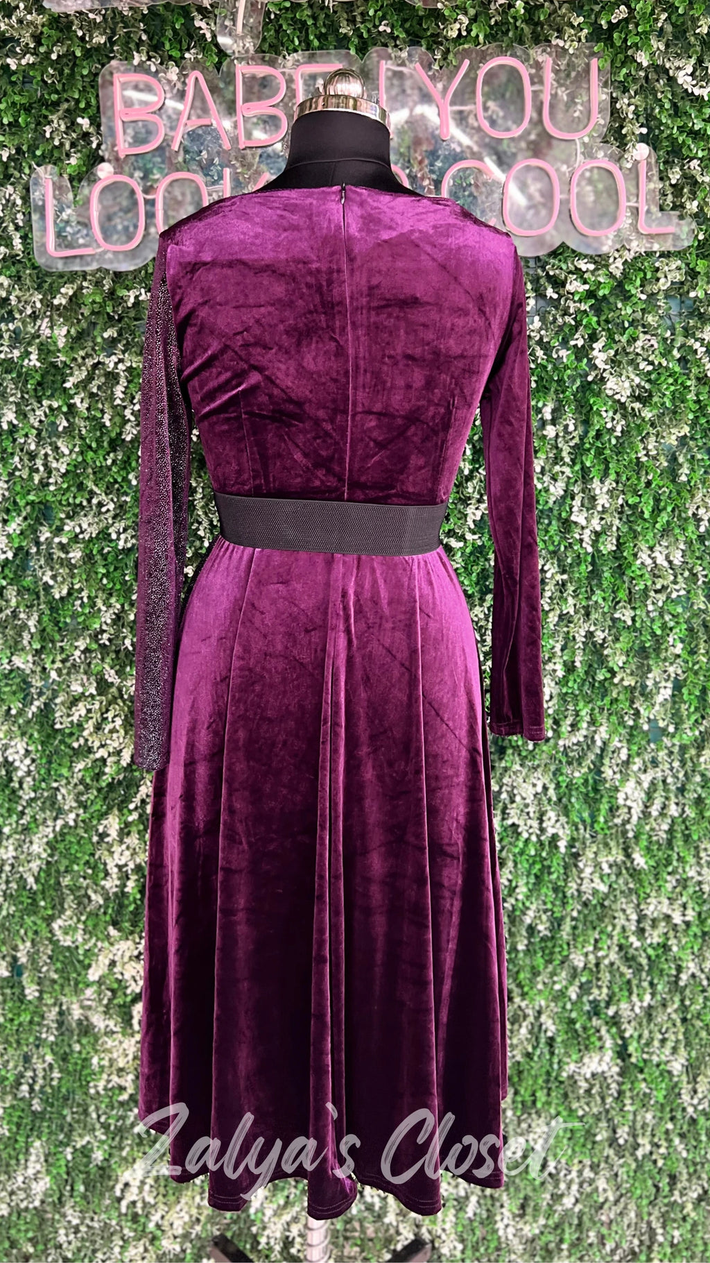 Half Shimmer Velvet Imported Party Wear Dress With Belt