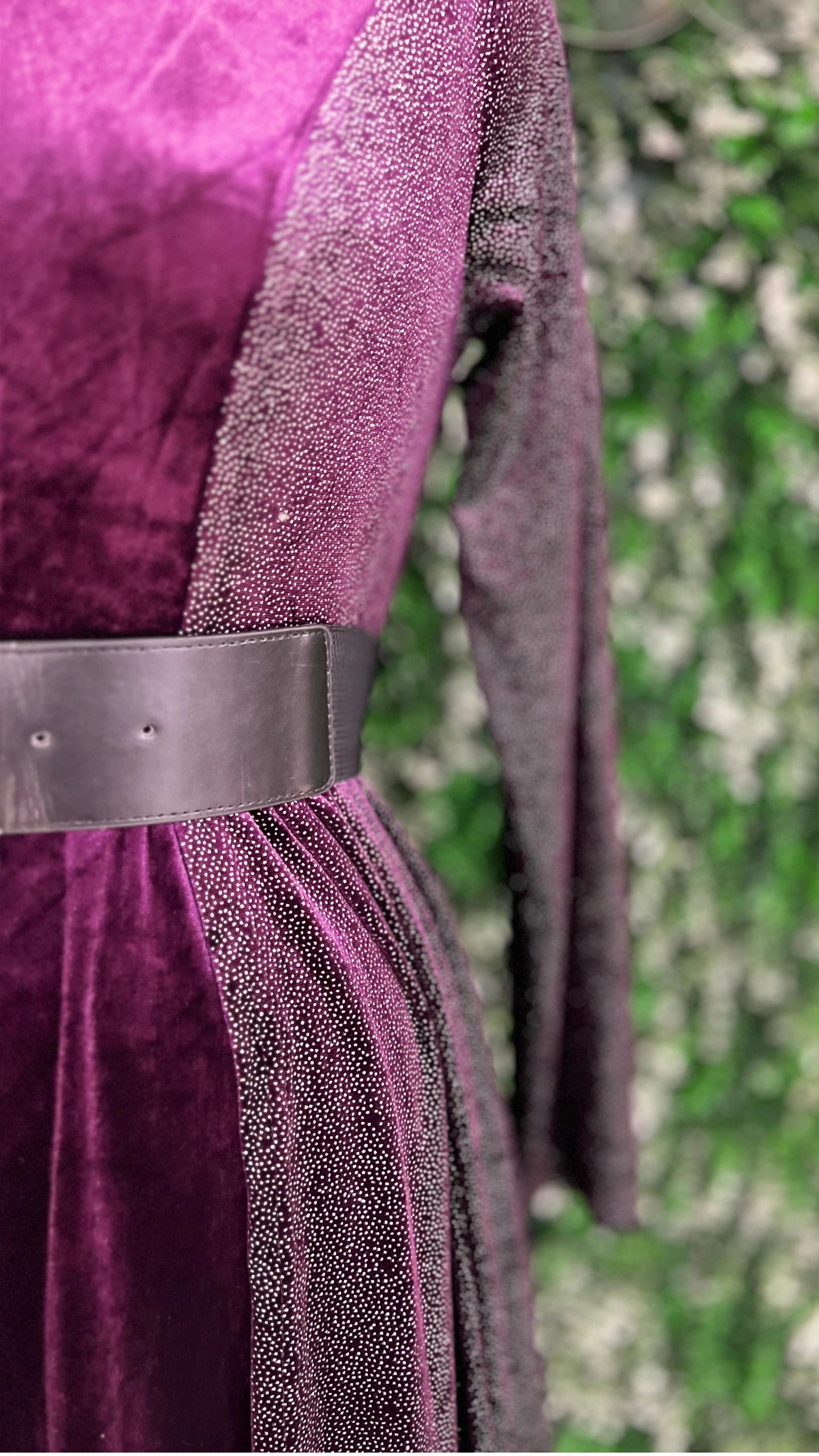 Half Shimmer Velvet Imported Party Wear Dress With Belt