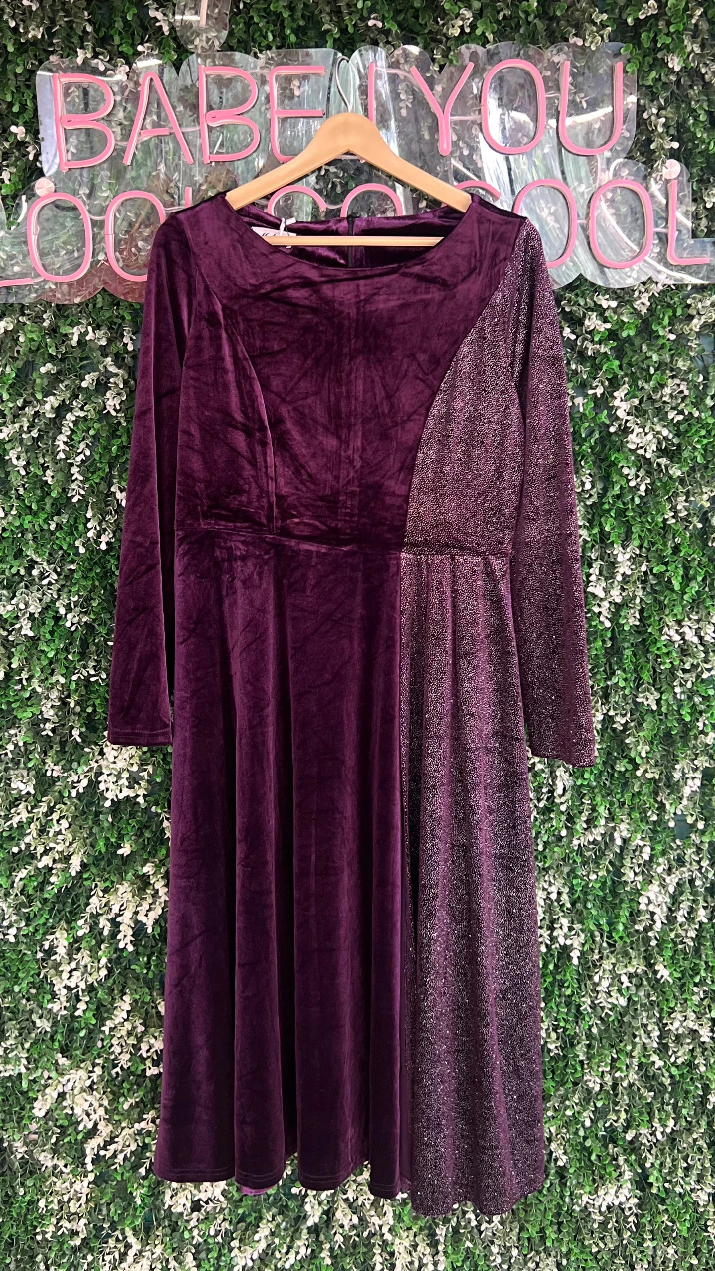 Half Shimmer Velvet Imported Party Wear Dress With Belt