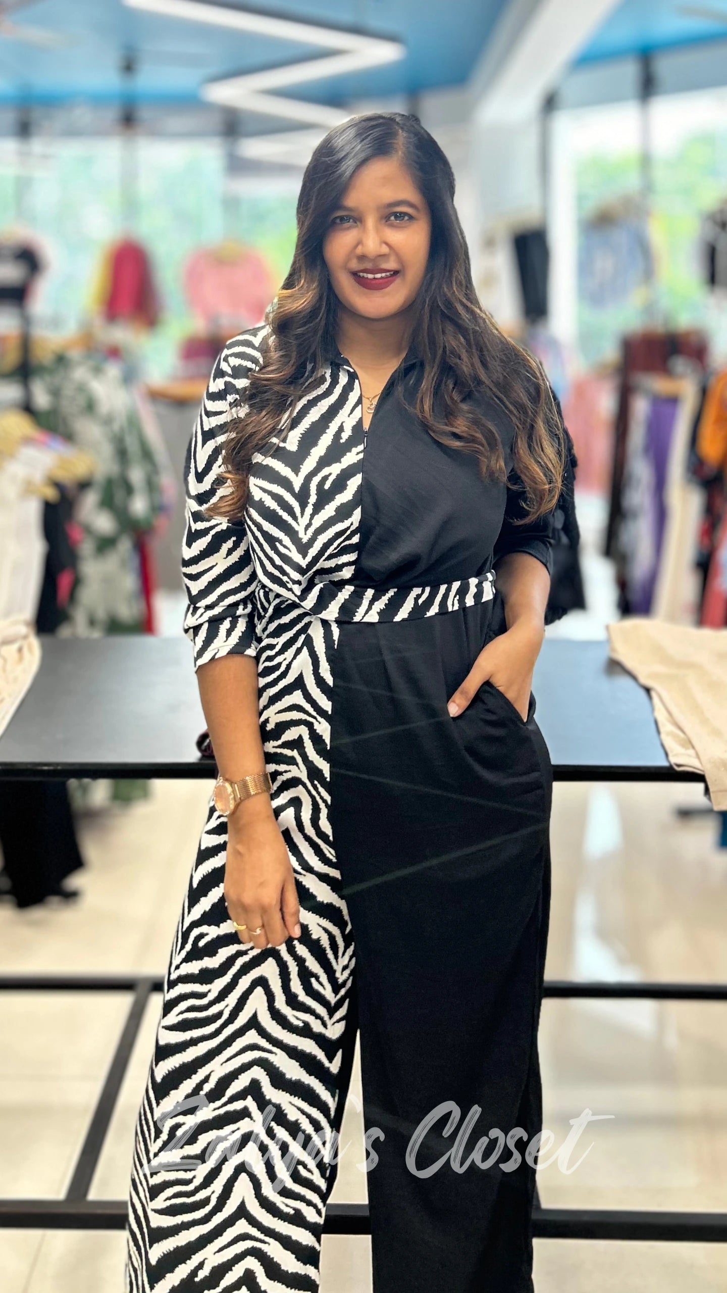 Half Printed And Half Plain Jumpsuit