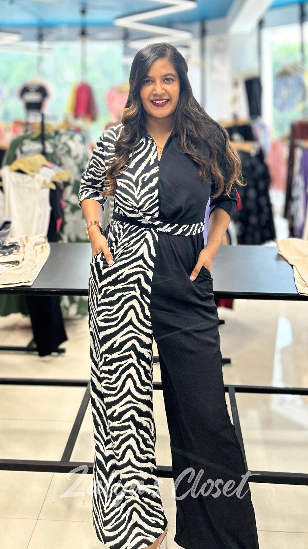 Half Printed And Half Plain Jumpsuit