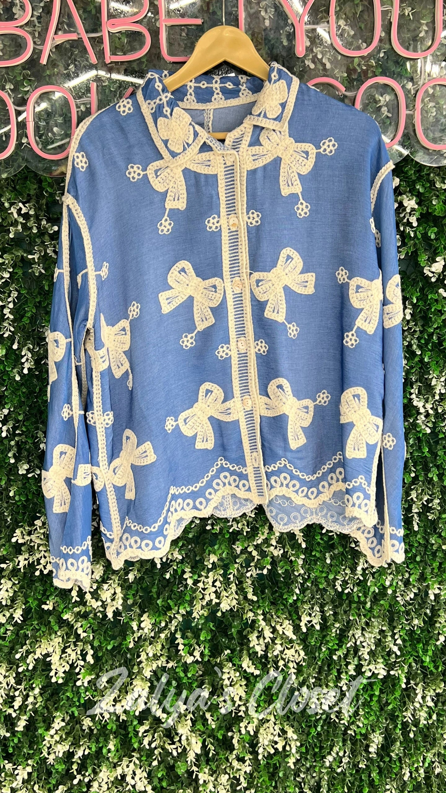 Imported Bow Design Embroidered Shirt