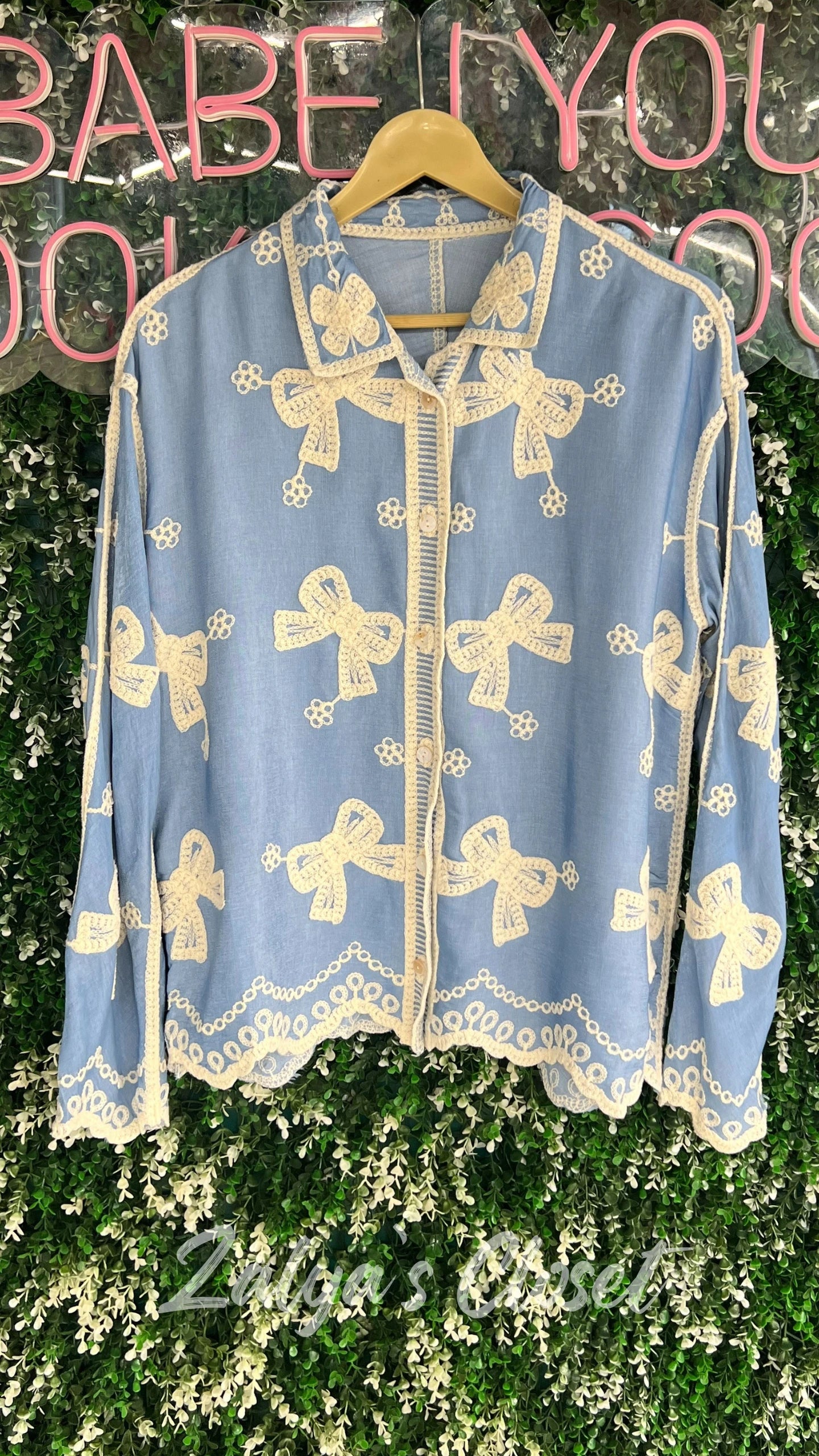 Imported Bow Design Embroidered Shirt