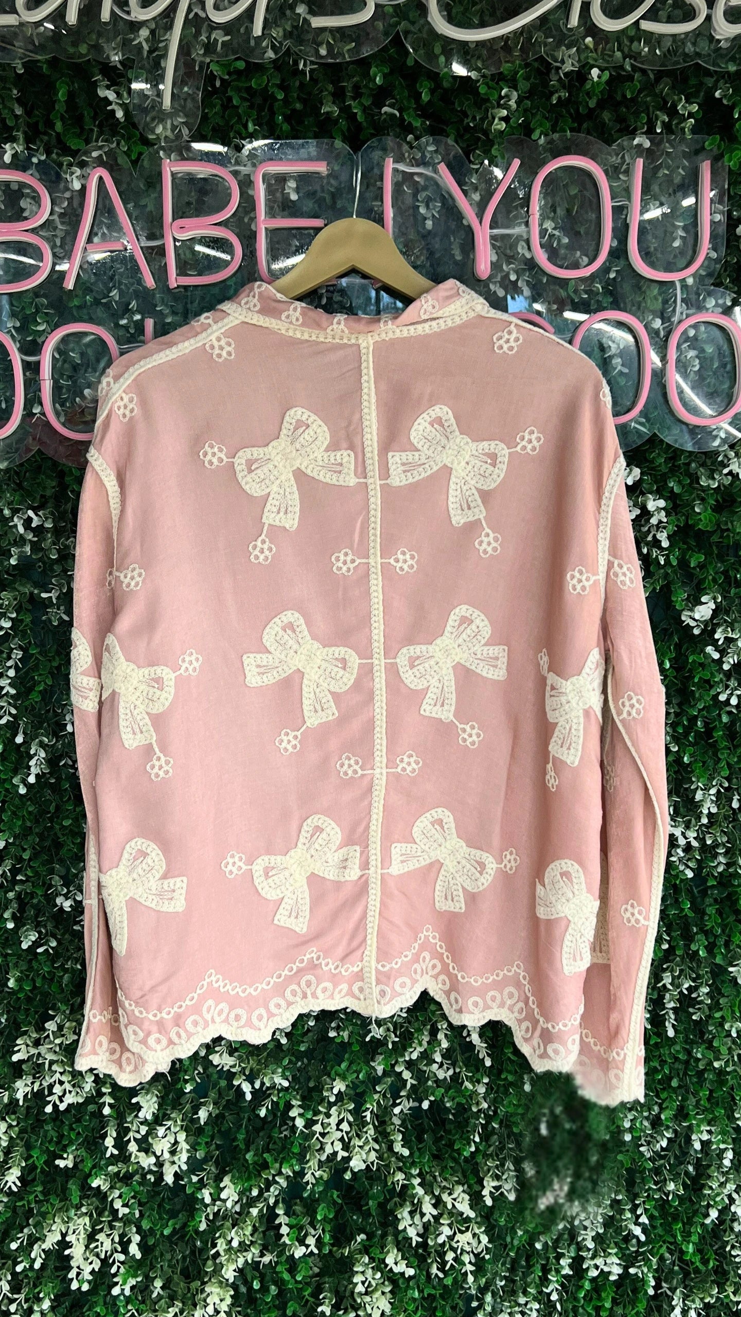 Imported Bow Design Embroidered Shirt