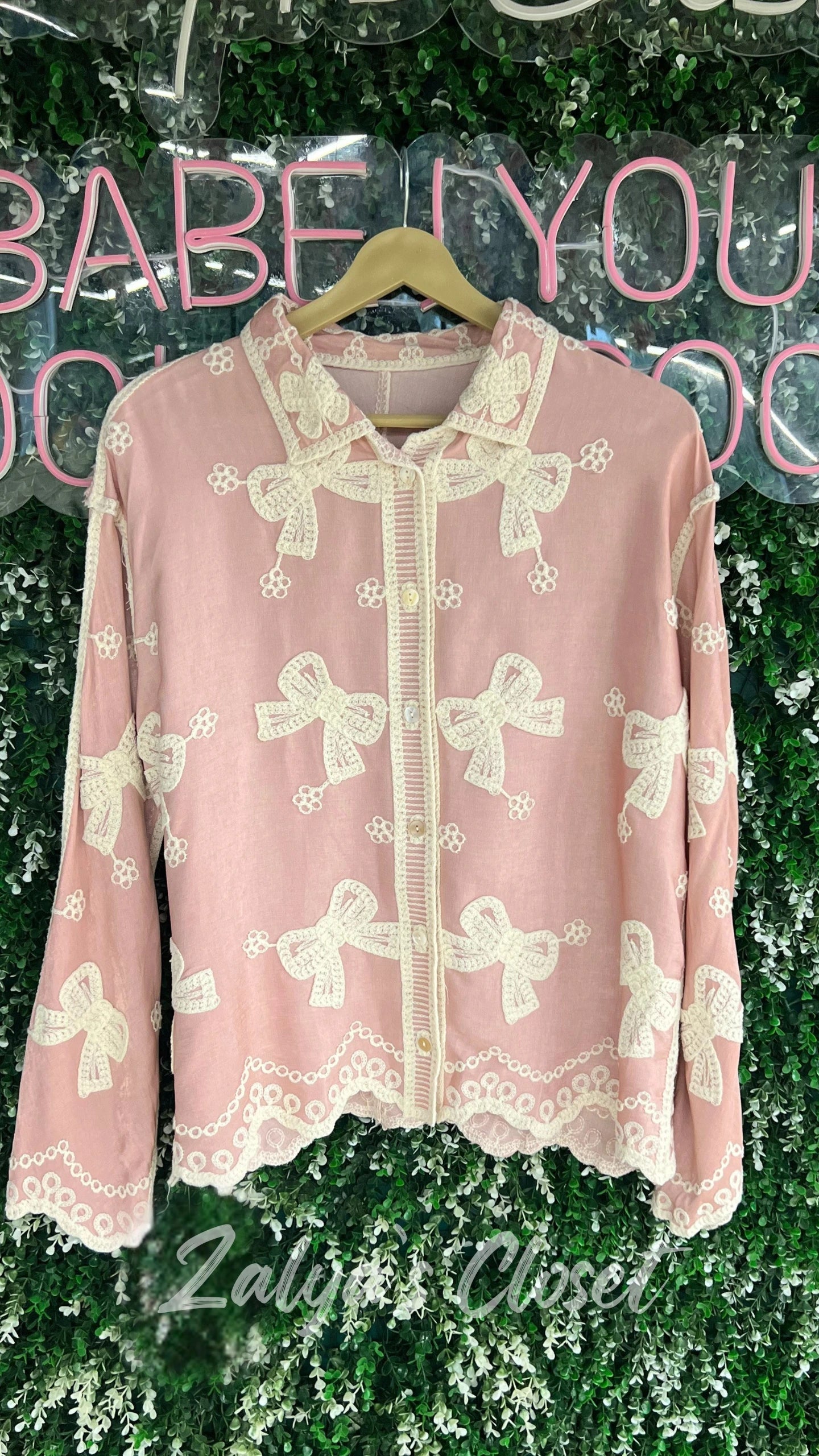 Imported Bow Design Embroidered Shirt