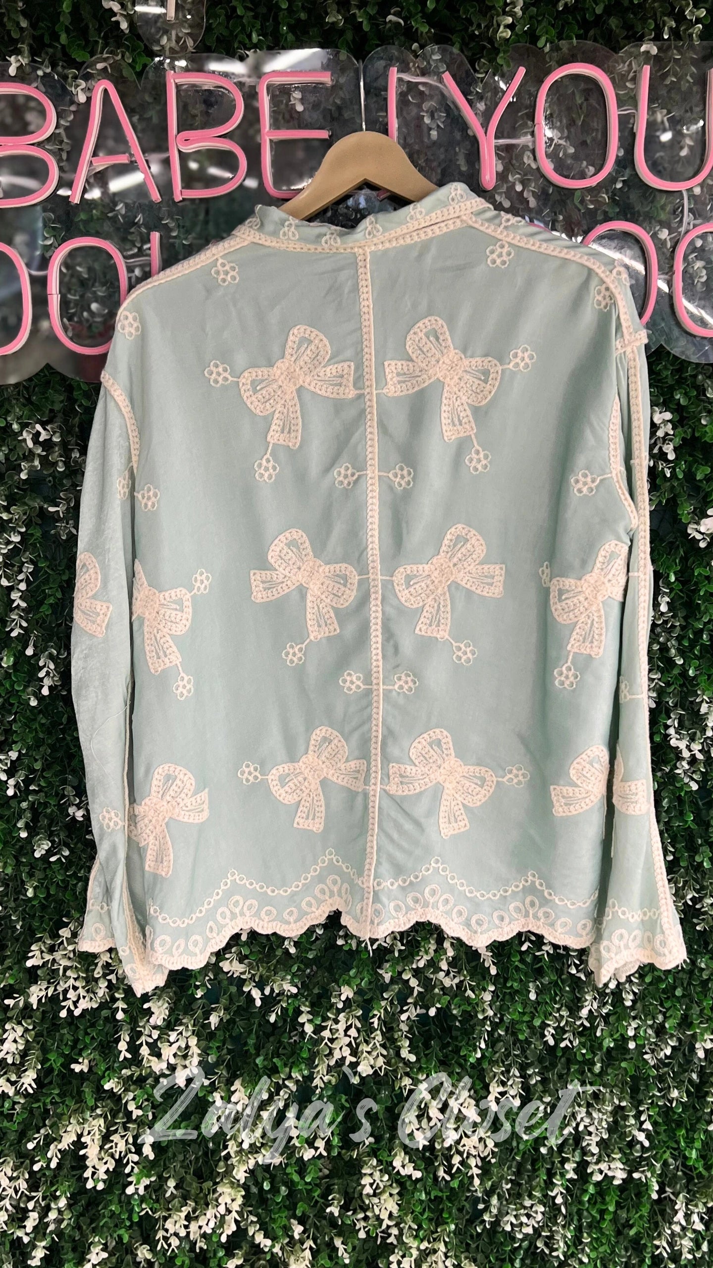 Imported Bow Design Embroidered Shirt