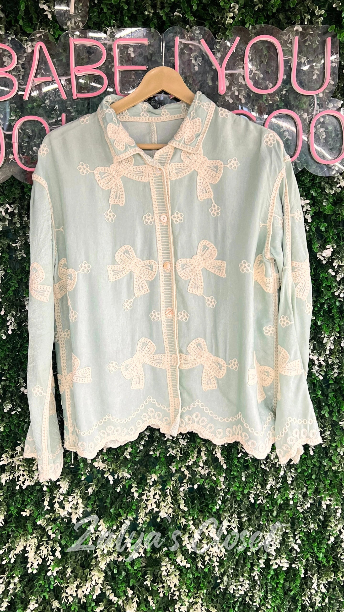 Imported Bow Design Embroidered Shirt