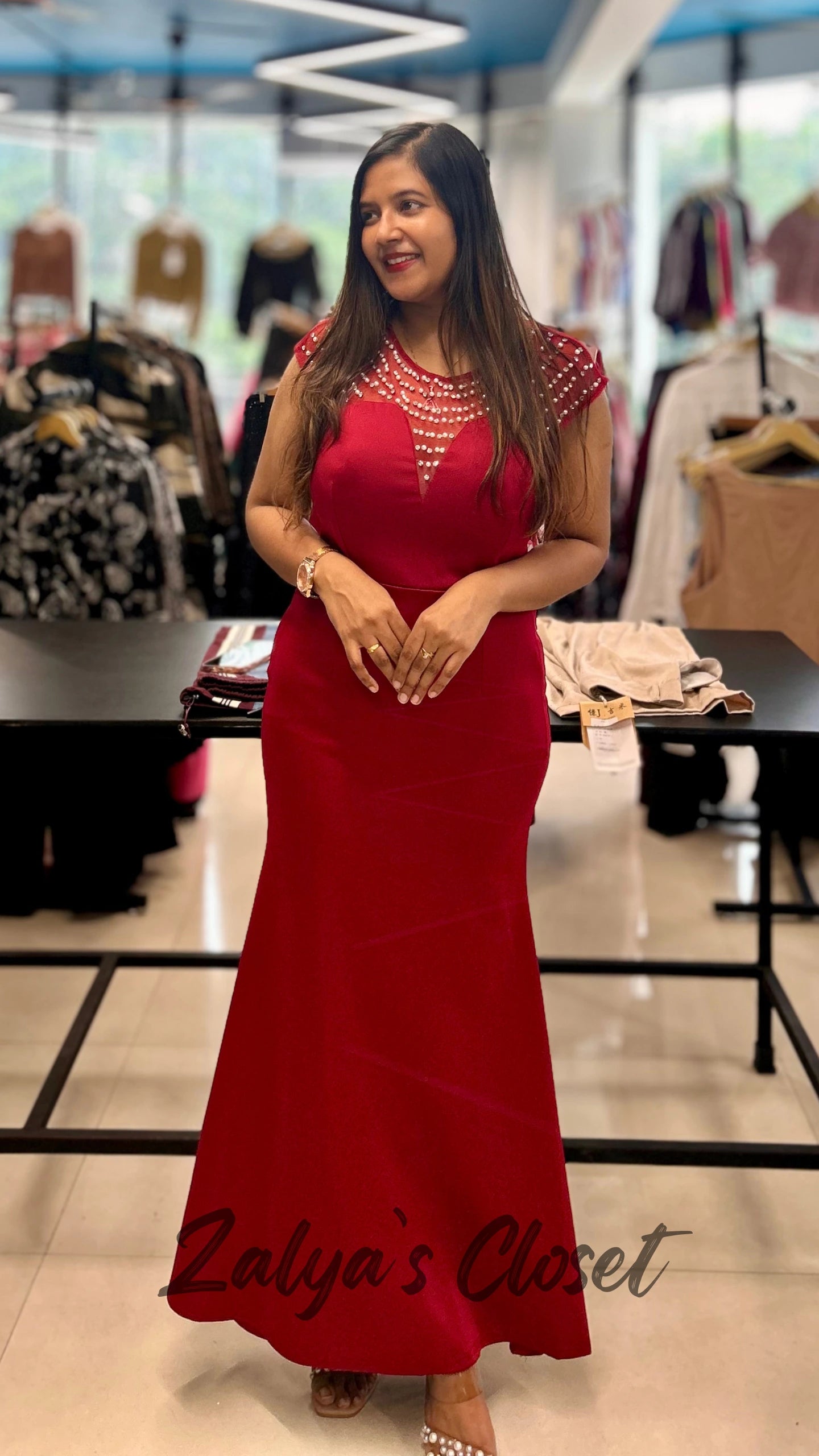 Imported Fish Cut Party Wear With Stone Work On Neckline