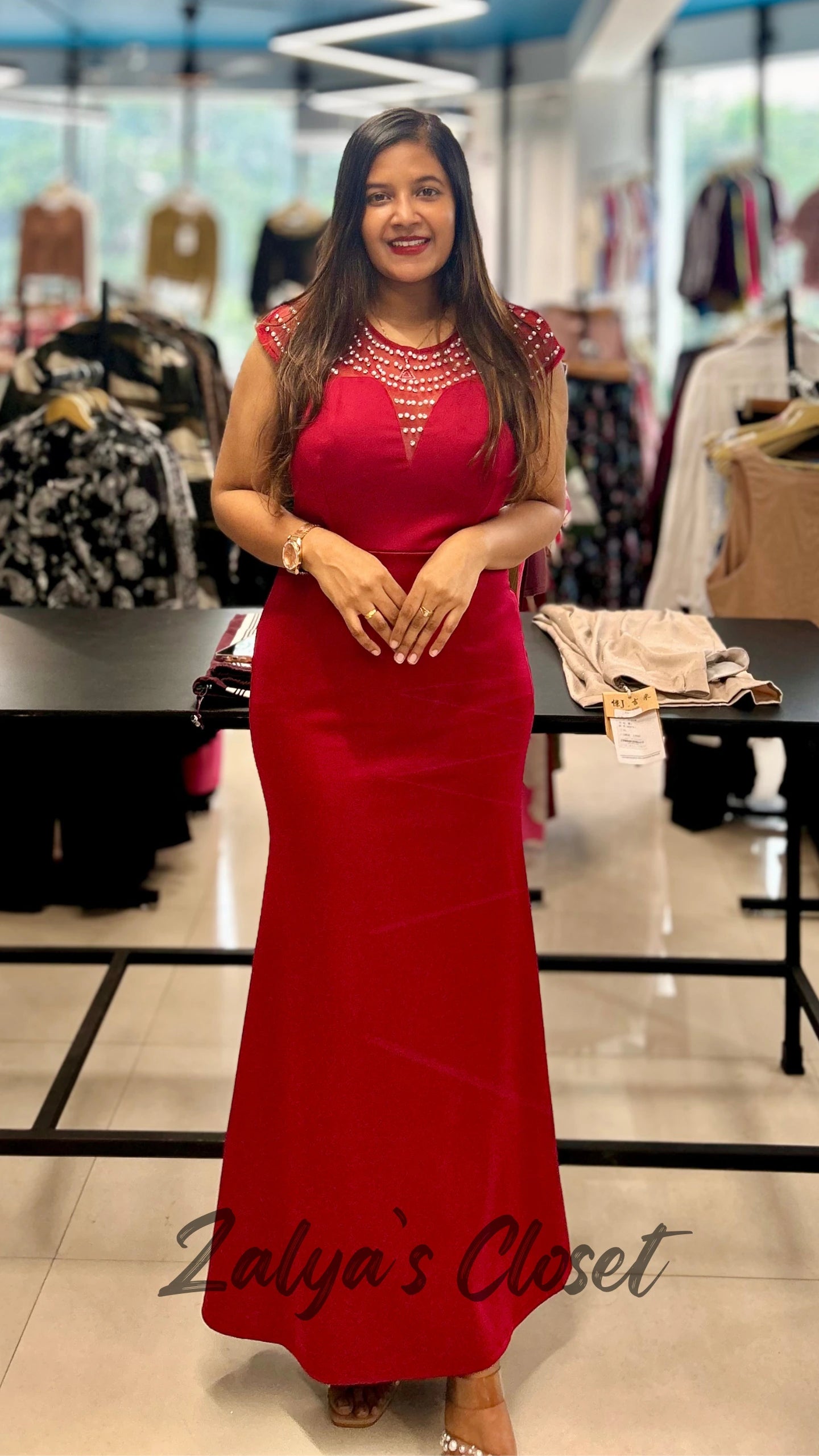 Imported Fish Cut Party Wear With Stone Work On Neckline