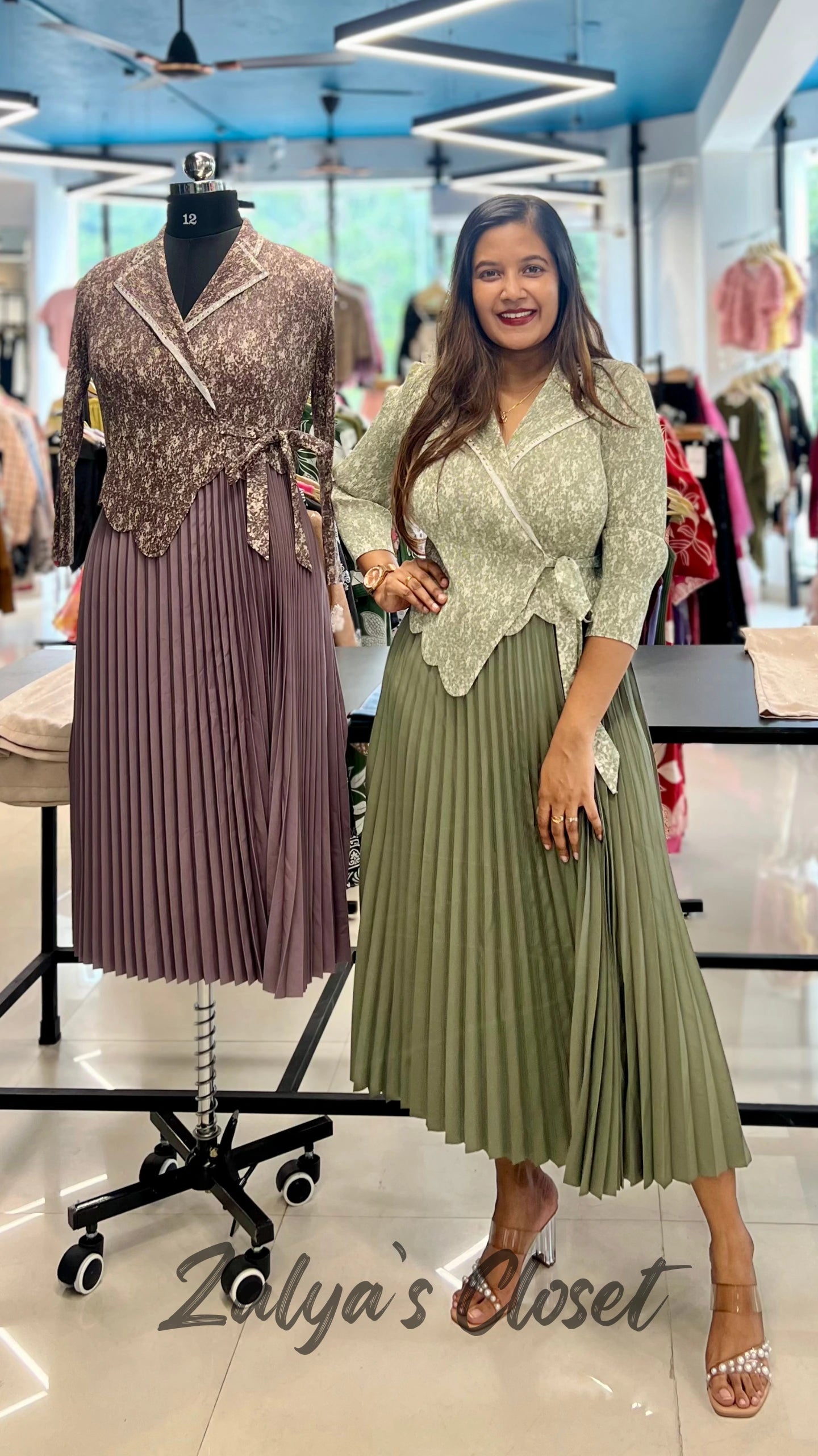 Imported Half Printed Pleated Magic Dress