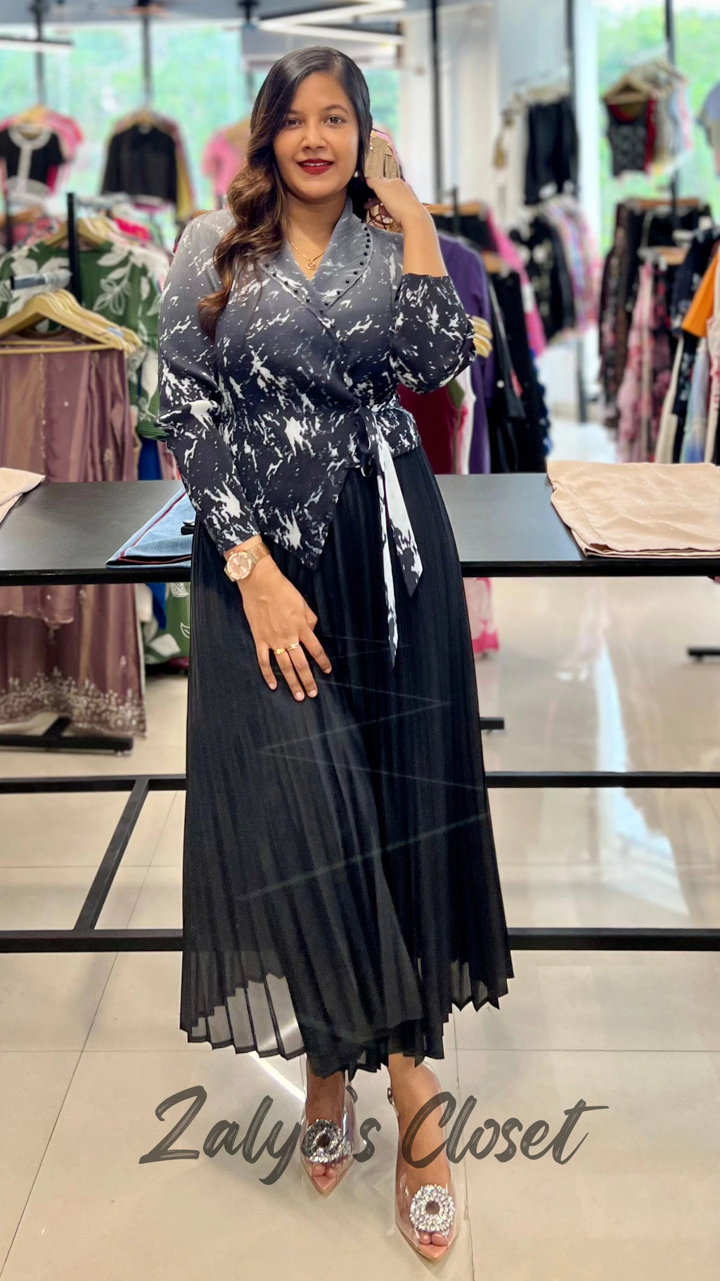 Imported Half Printed & Half Solid Magic Dress