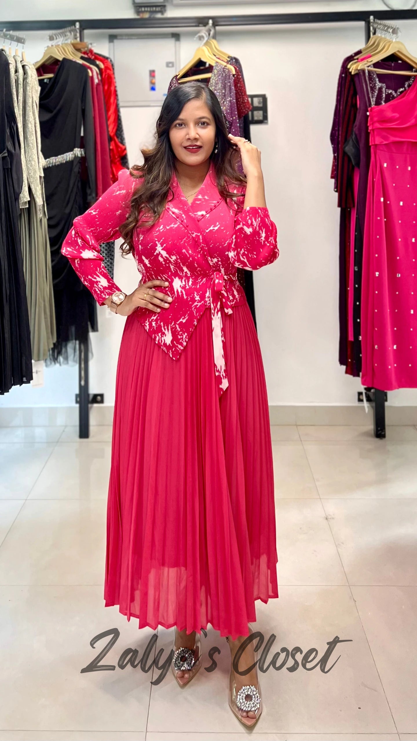 Imported Half Printed & Half Solid Magic Dress