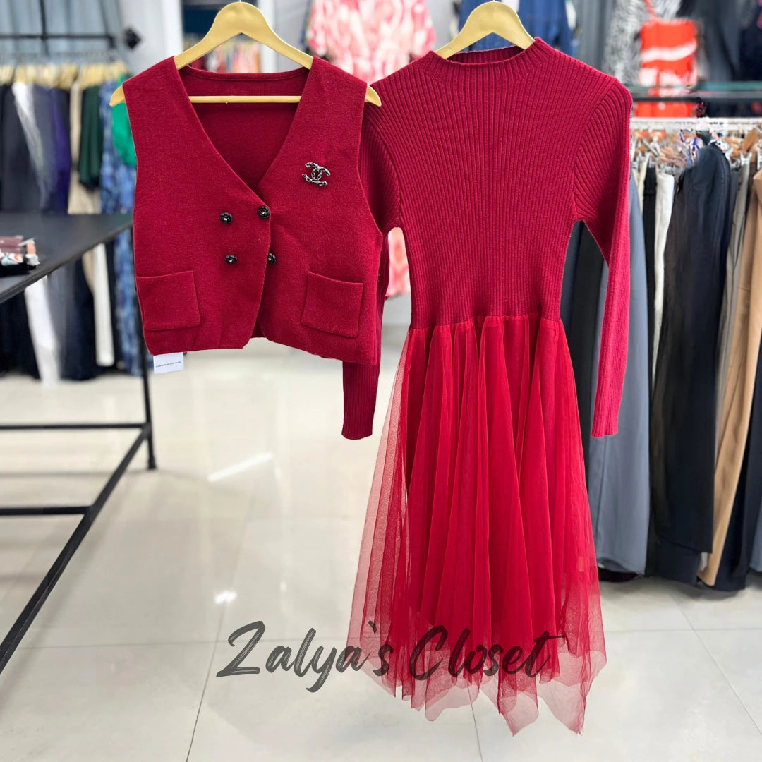 Imported Knitted Vest Soft Net Dress