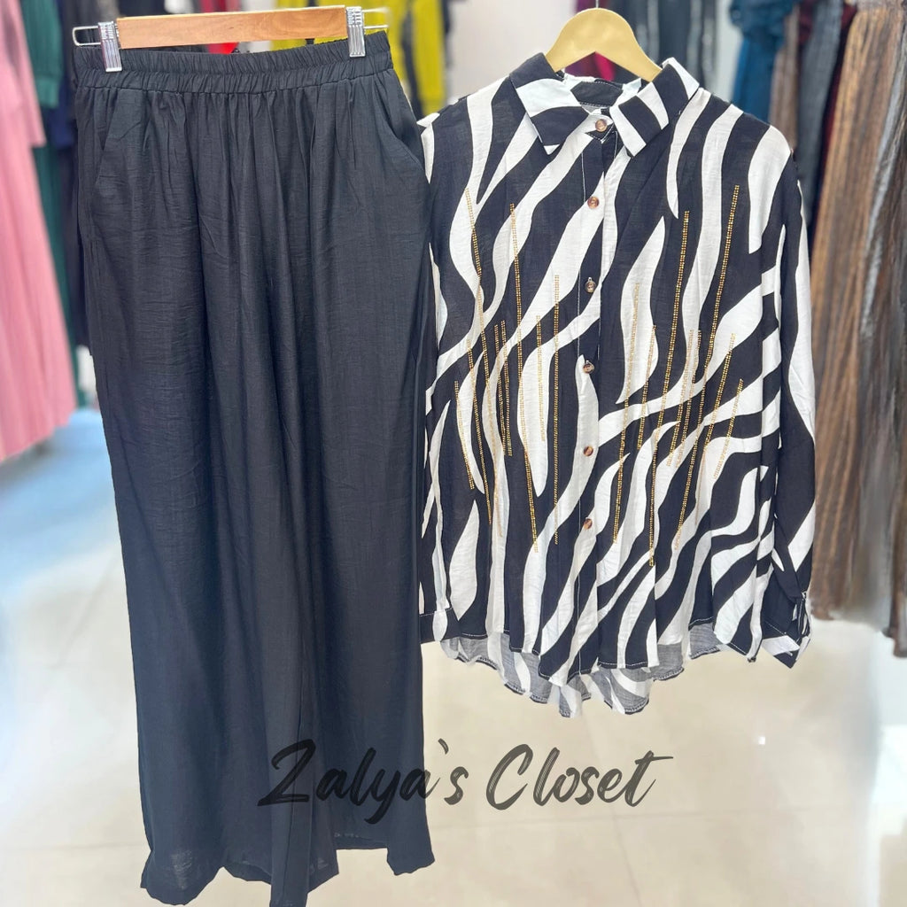 Imported Printed And Solid Pant Co Ord Set