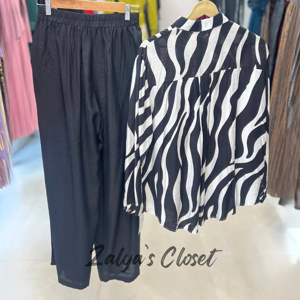 Imported Printed And Solid Pant Co Ord Set