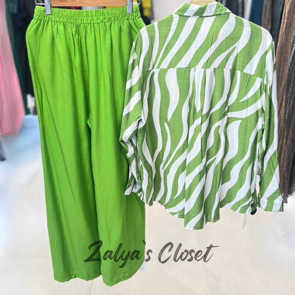 Imported Printed And Solid Pant Co Ord Set