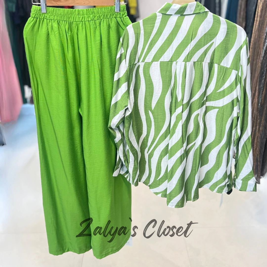 Imported Printed And Solid Pant Co Ord Set