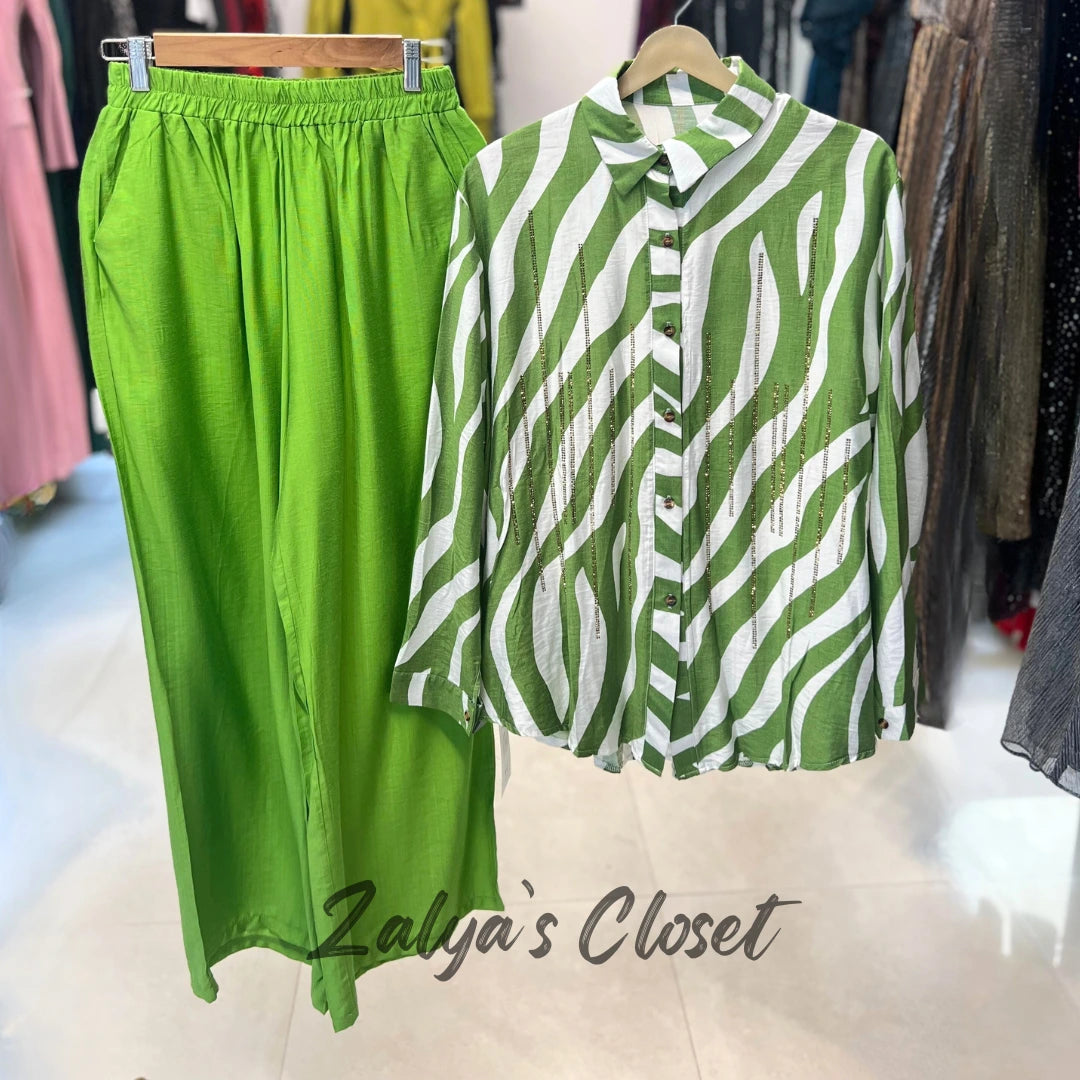 Imported Printed And Solid Pant Co Ord Set