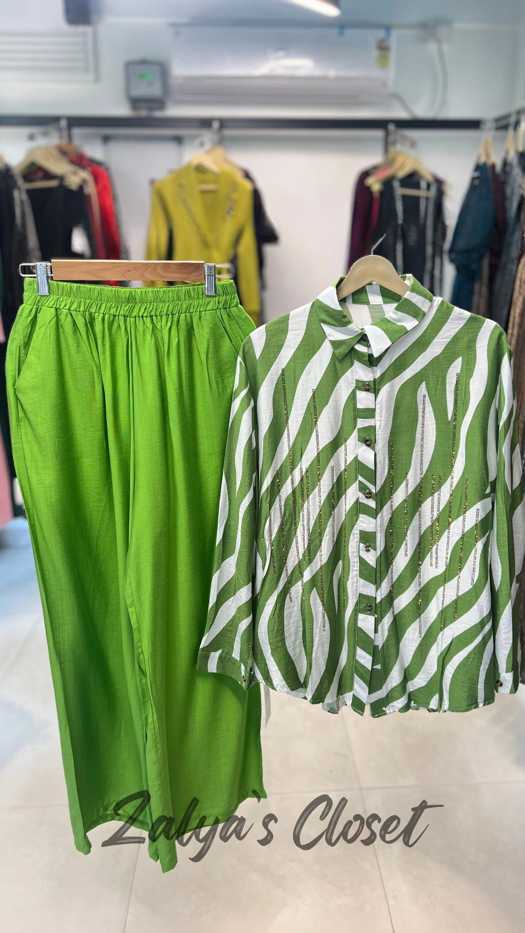 Imported Printed And Solid Pant Co Ord Set