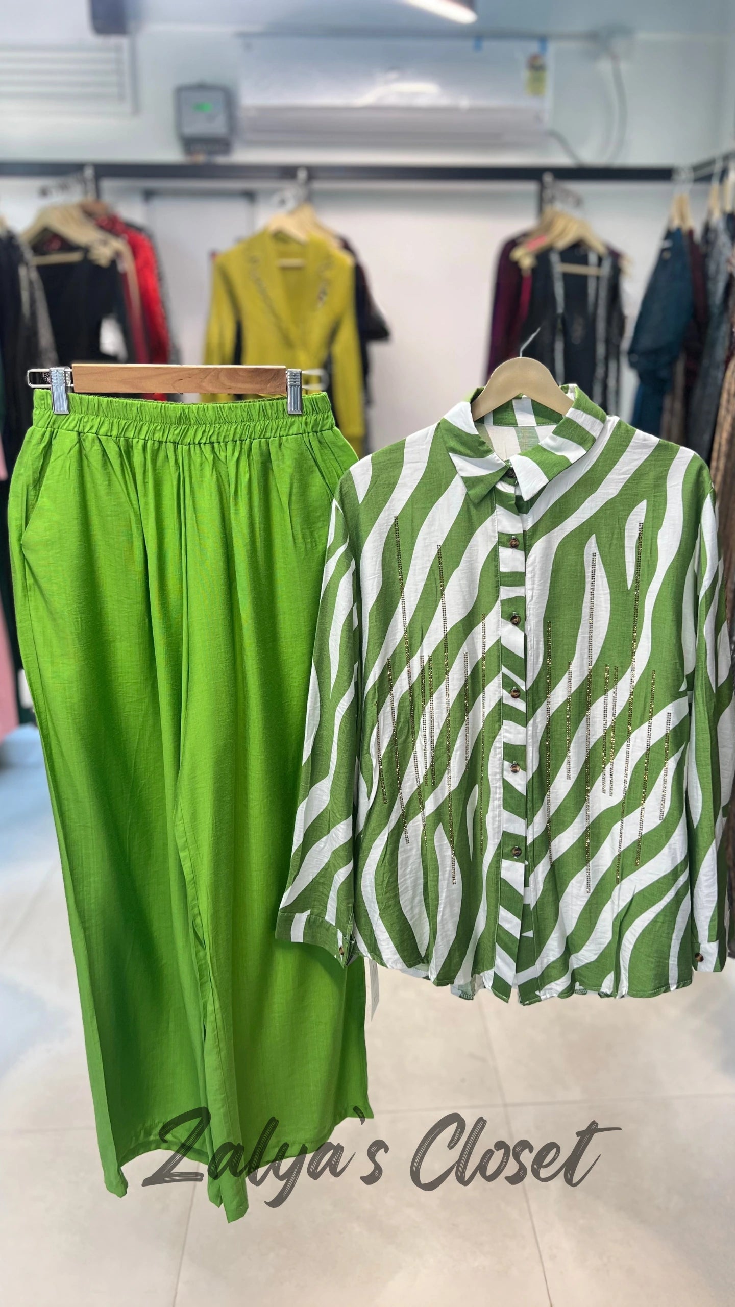 Imported Printed And Solid Pant Co Ord Set