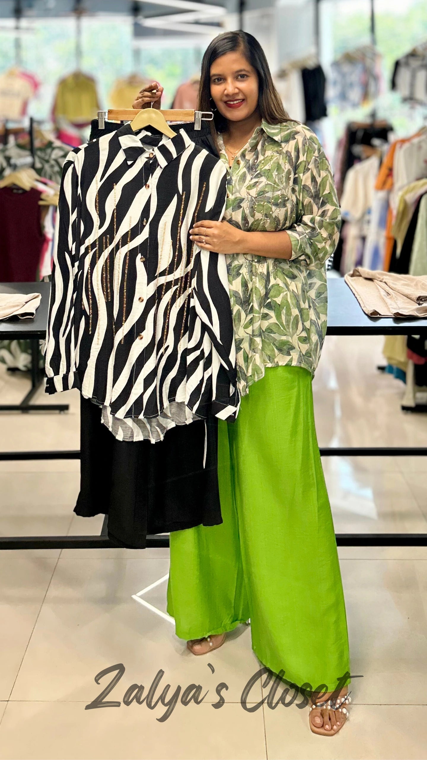 Imported Printed And Solid Pant Co Ord Set