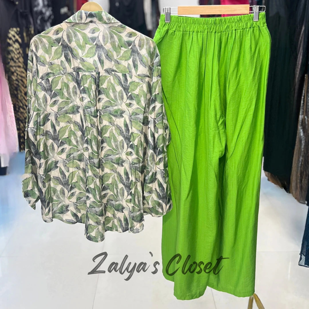 Imported Printed And Solid Pant Co Ord Set