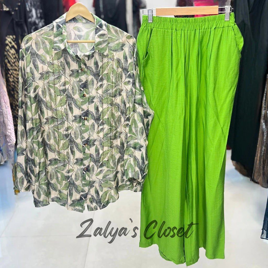 Imported Printed And Solid Pant Co Ord Set