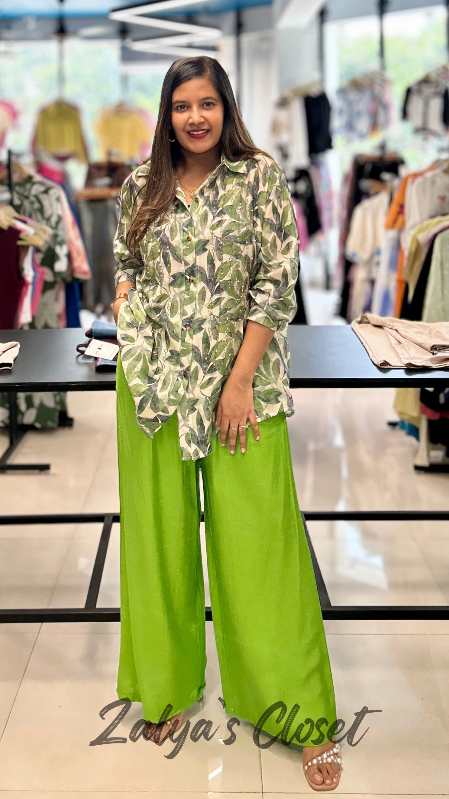 Imported Printed And Solid Pant Co Ord Set