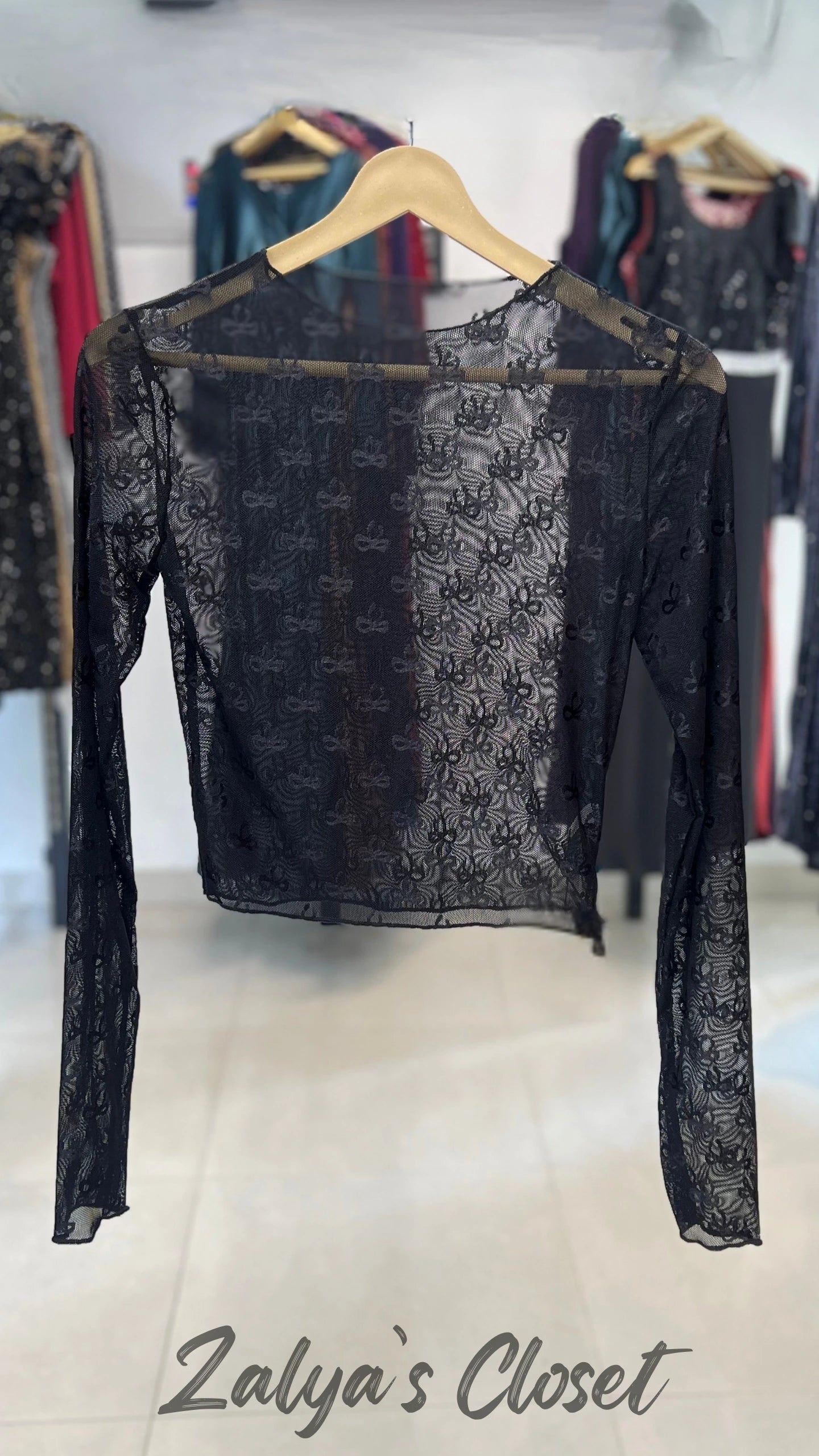 Imported See Through Full Sleeves Black/white Top