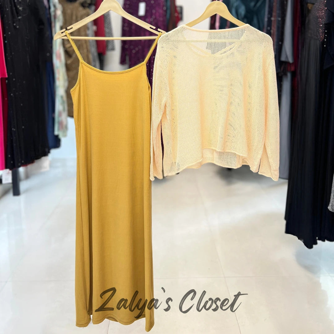 Imported Solid Slip Dress with Crochet Shrug