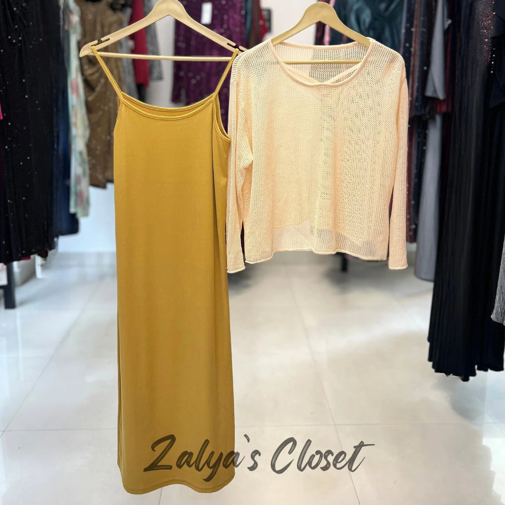 Imported Solid Slip Dress with Crochet Shrug