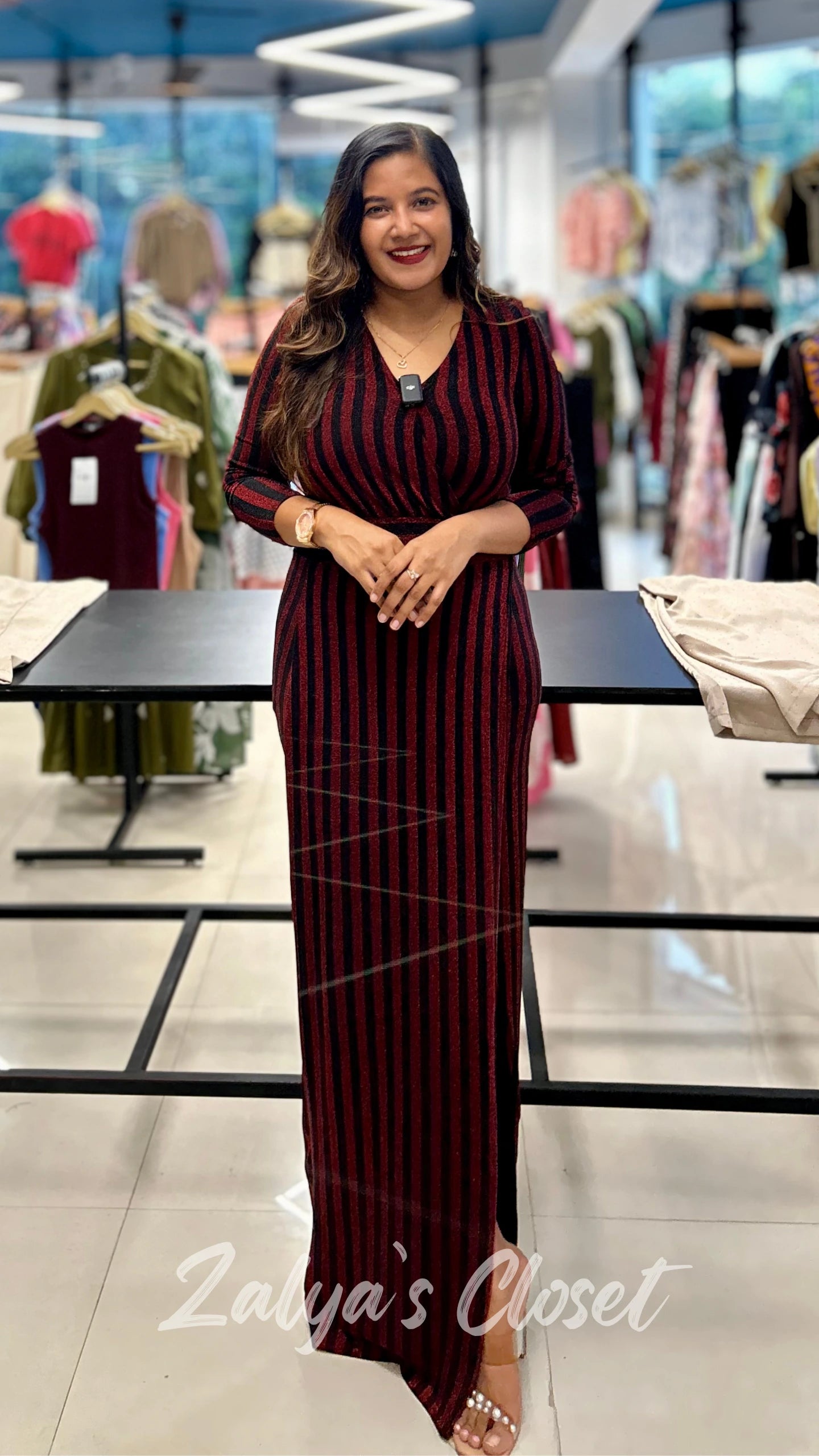 Imported Vertical Striped Party Wear Gown