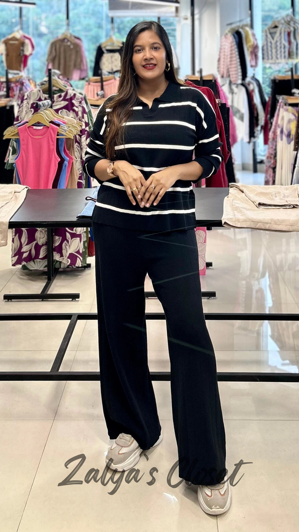 Imported Airport Look Co-ord Set Horizontal Striped Top