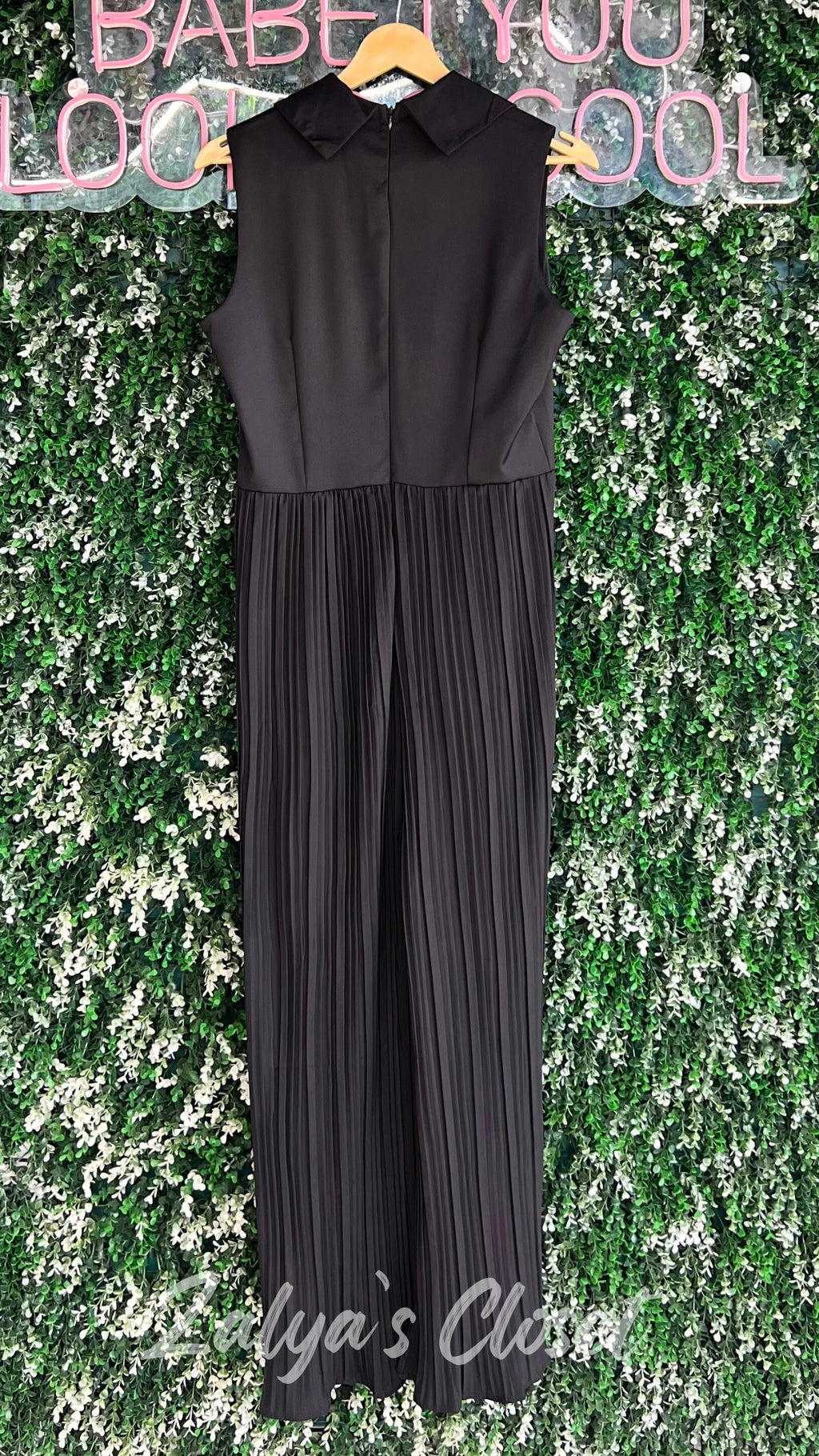 Imported pleated  jumpsuit with belt