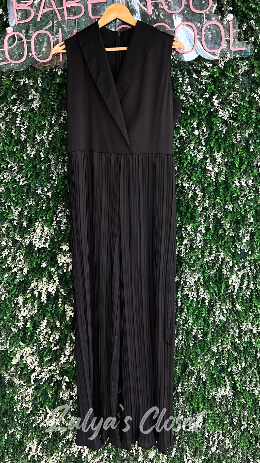 Imported pleated  jumpsuit with belt