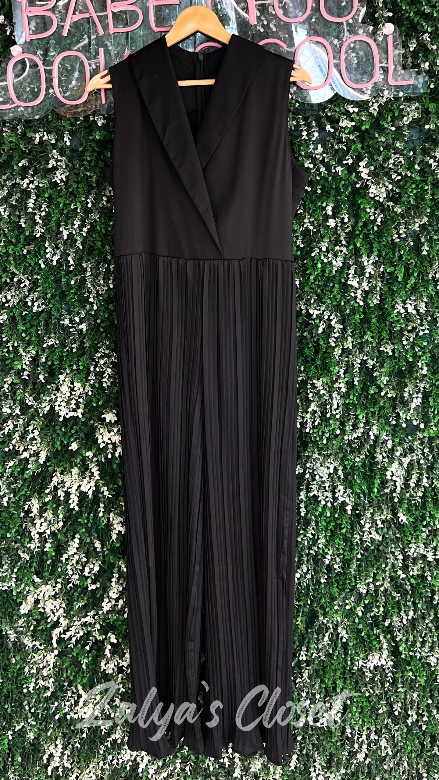 Imported pleated  jumpsuit with belt