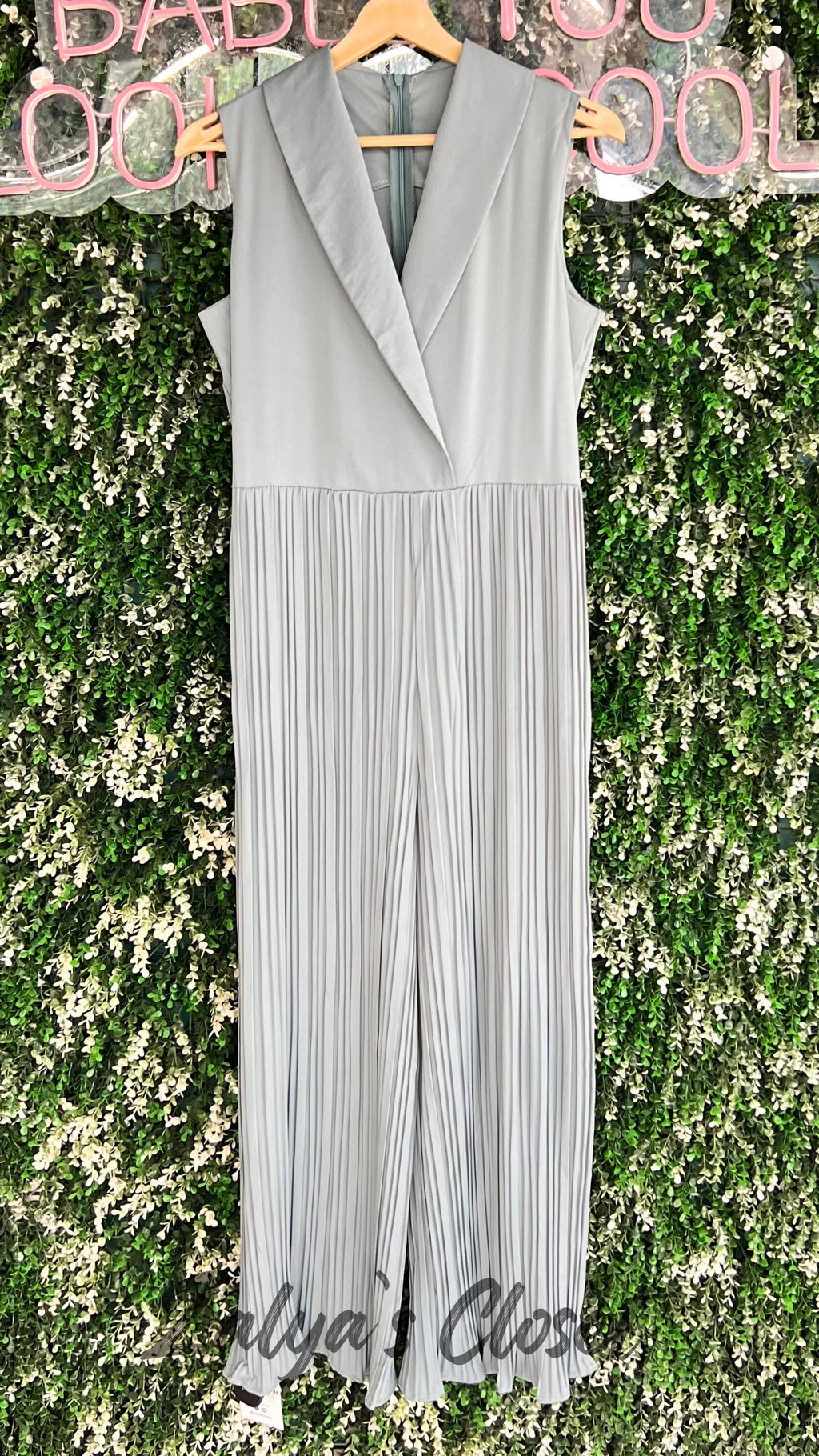 Imported pleated  jumpsuit with belt
