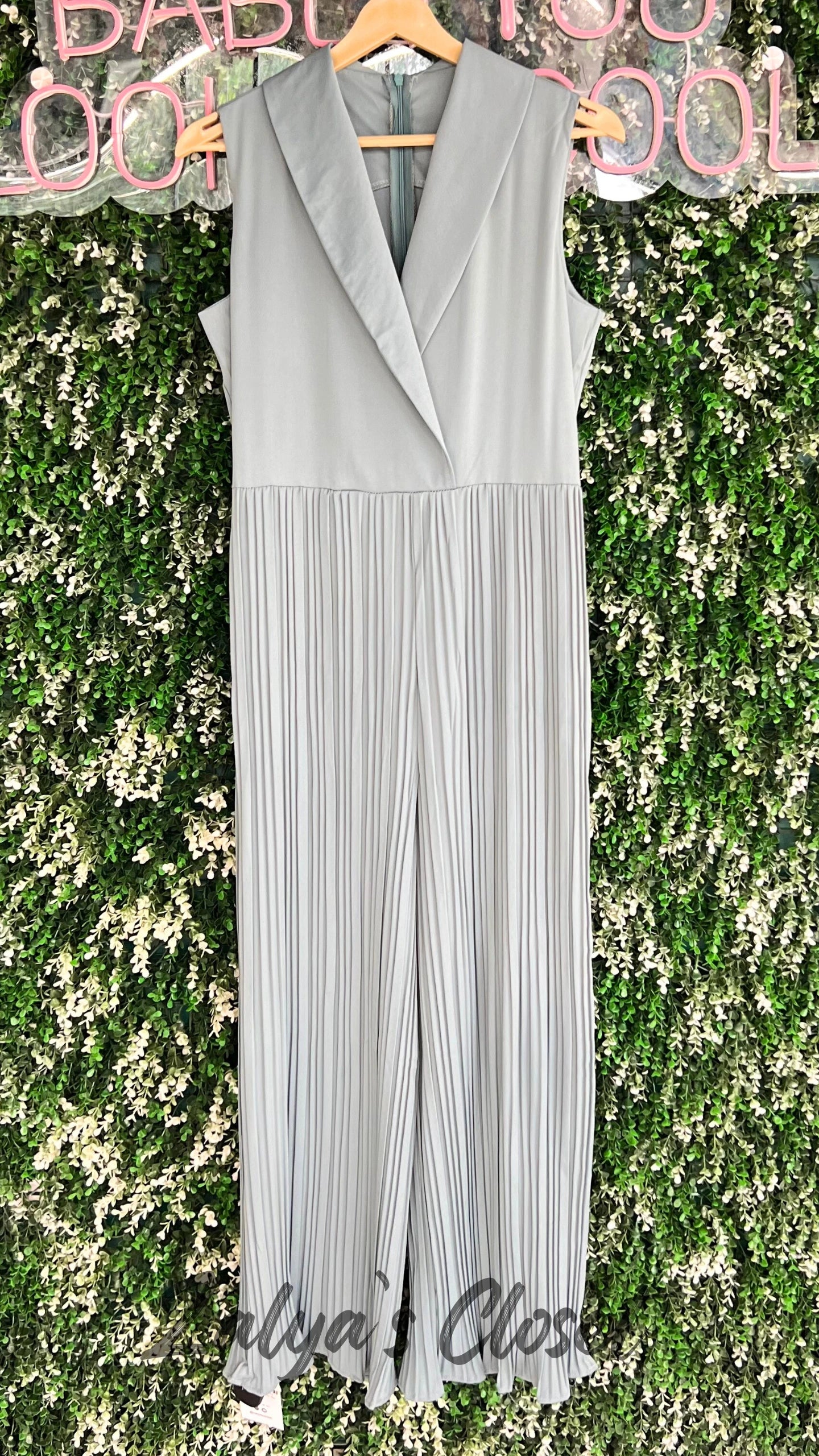 Imported pleated  jumpsuit with belt