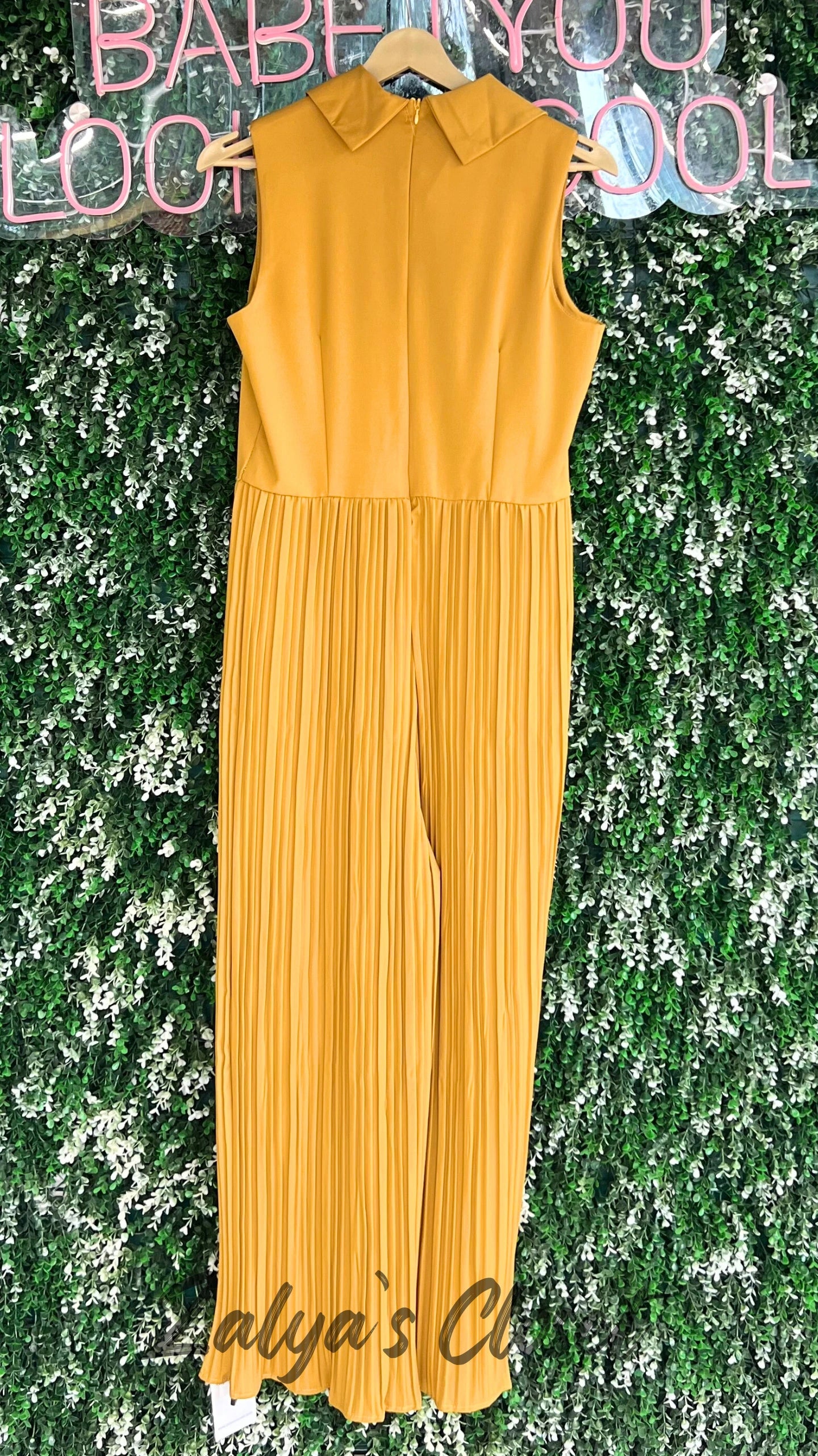 Imported pleated  jumpsuit with belt
