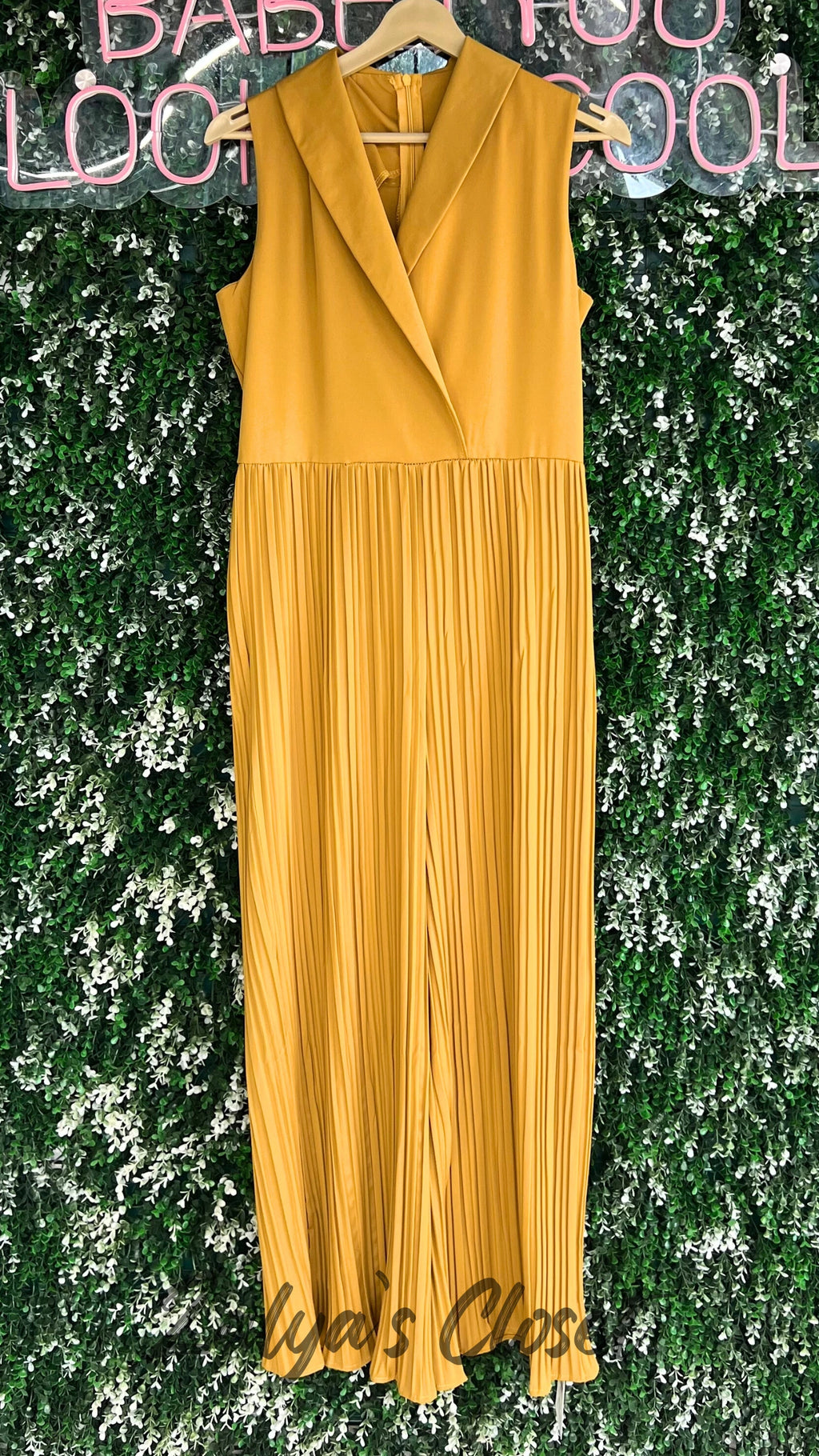 Imported pleated  jumpsuit with belt