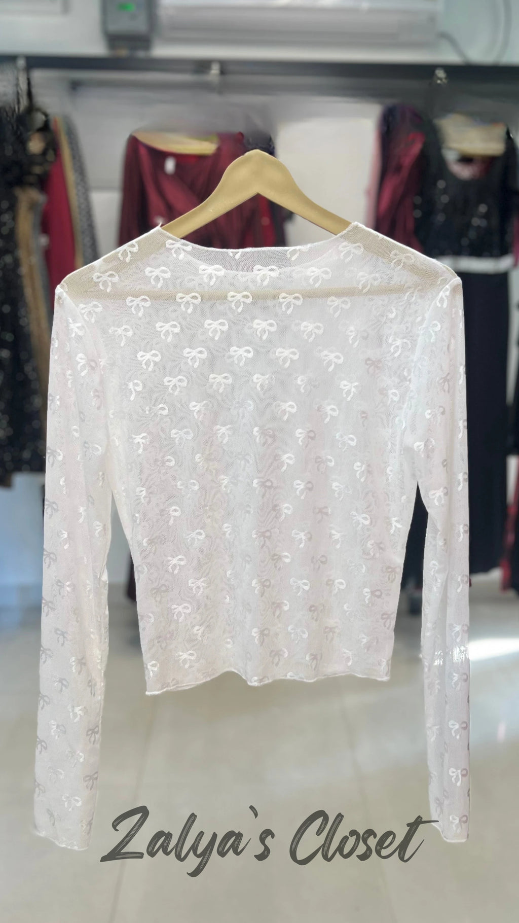 Imported See Through Full Sleeves Black/white Top