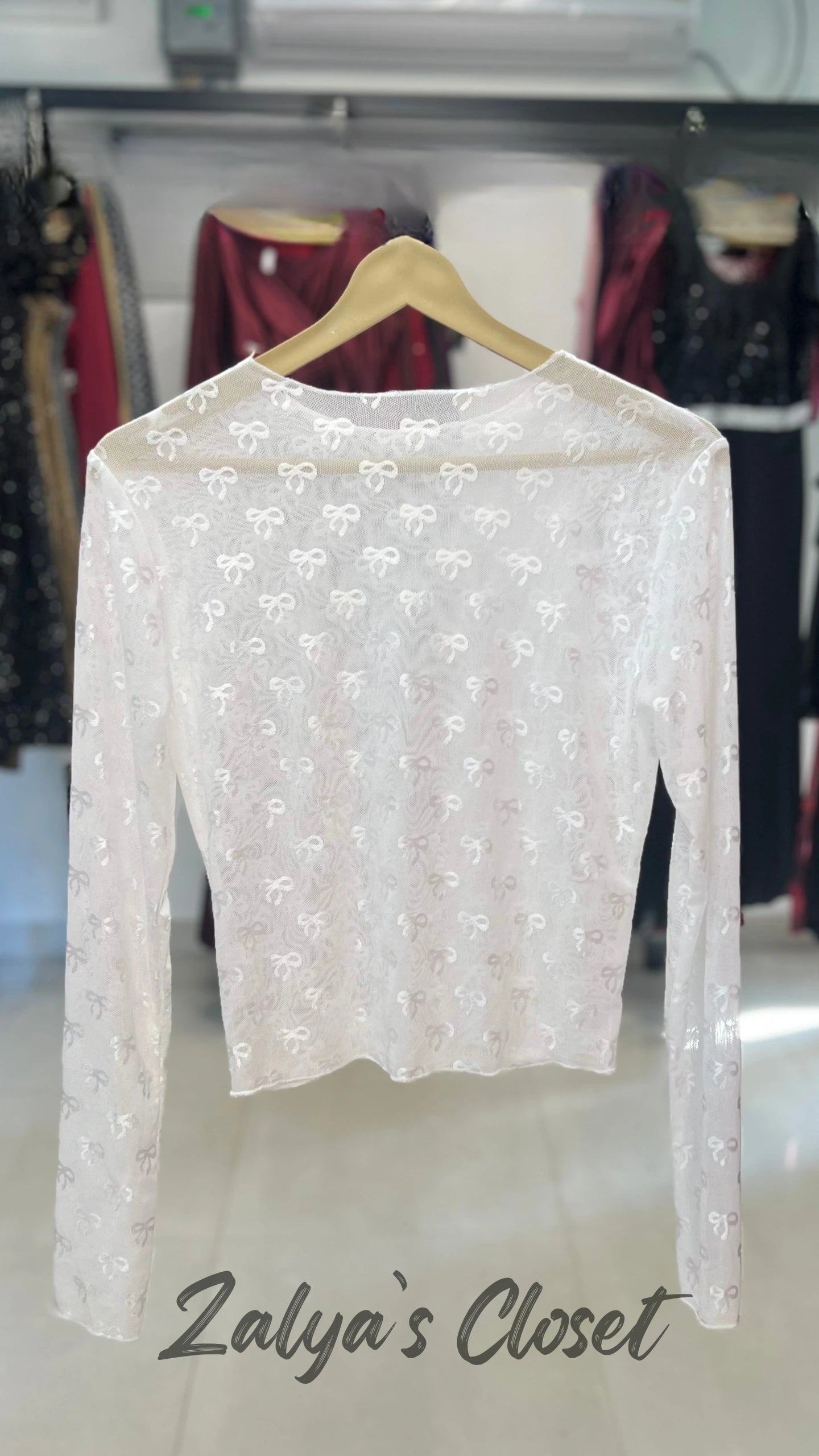 Imported See Through Full Sleeves Black/white Top