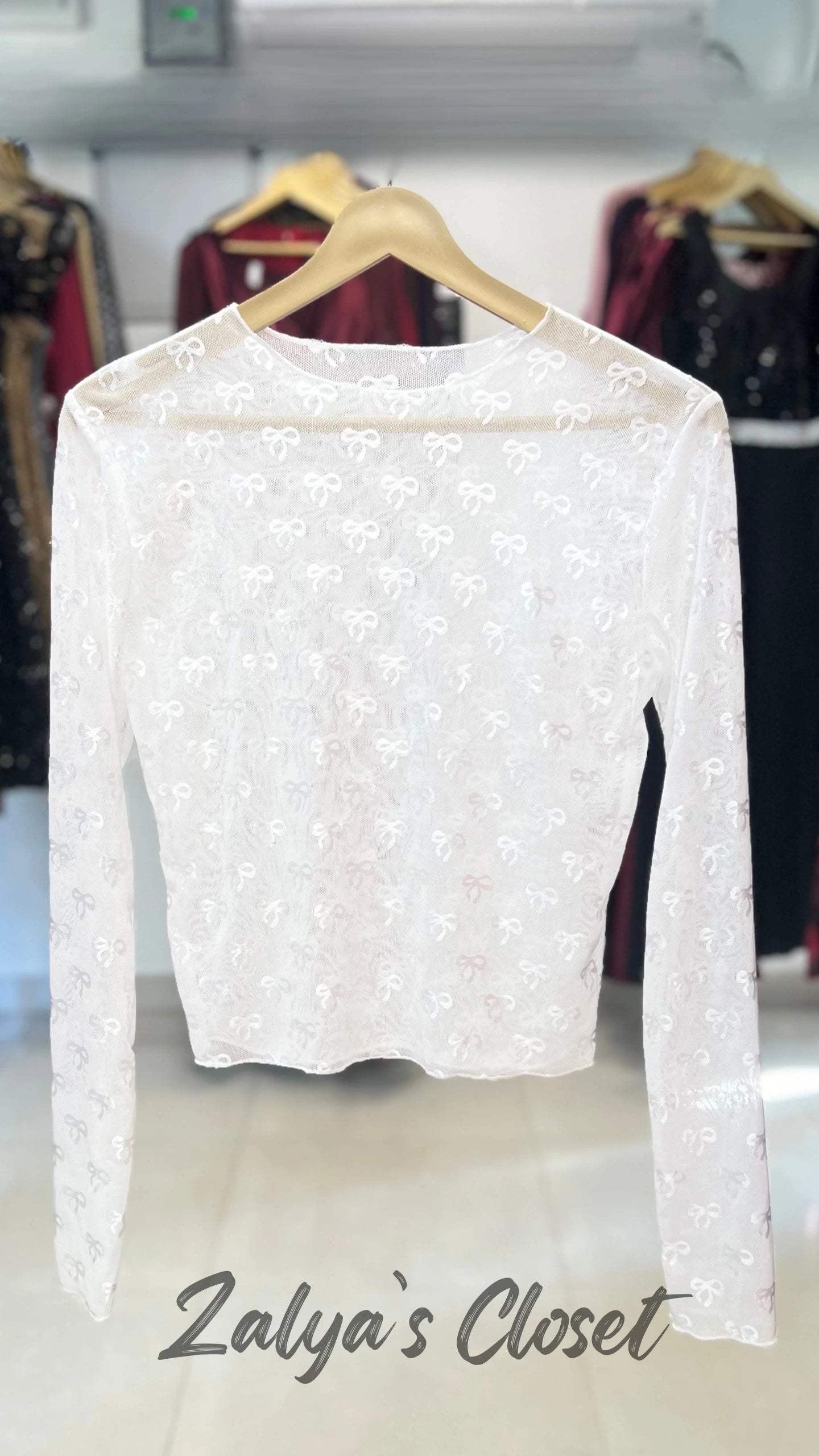 Imported See Through Full Sleeves Black/white Top