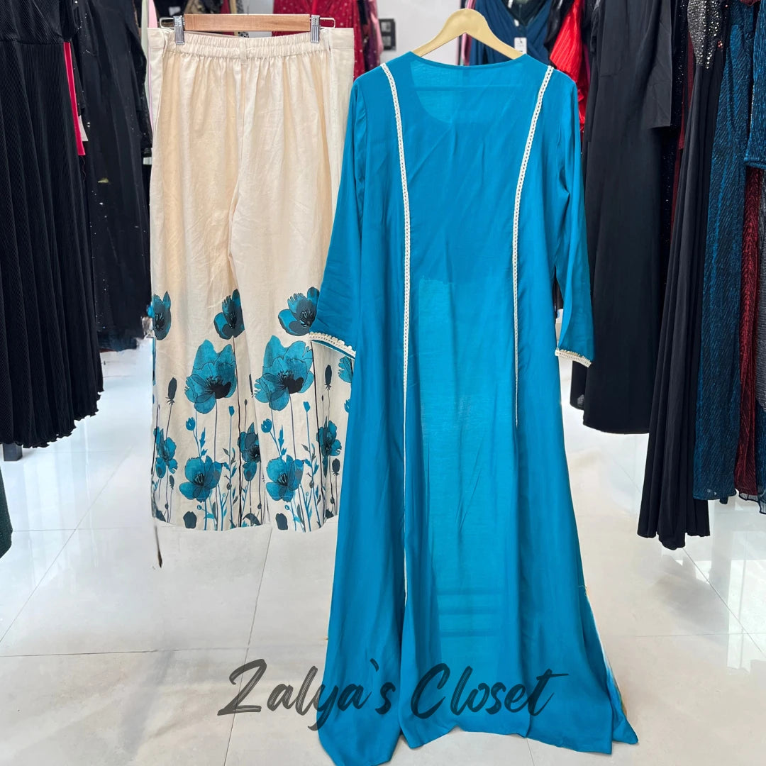 Indo-western 2 pcs Set with Center Slit and Printed Pant