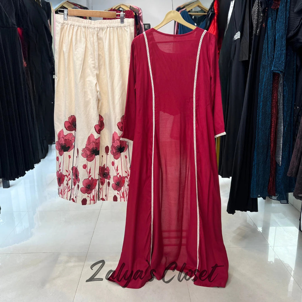 Indo-western 2 pcs Set with Center Slit and Printed Pant