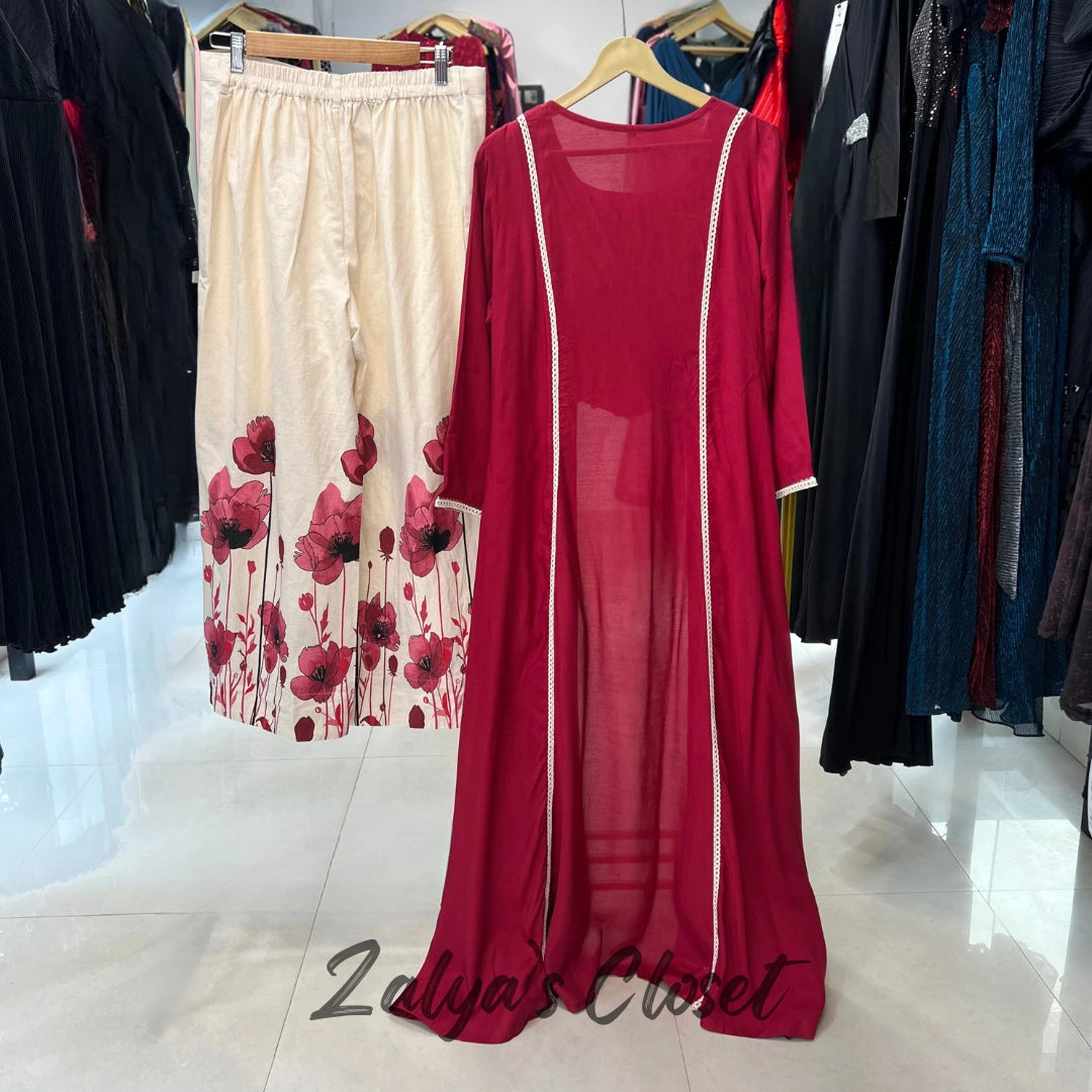 Indo-western 2 pcs Set with Center Slit and Printed Pant