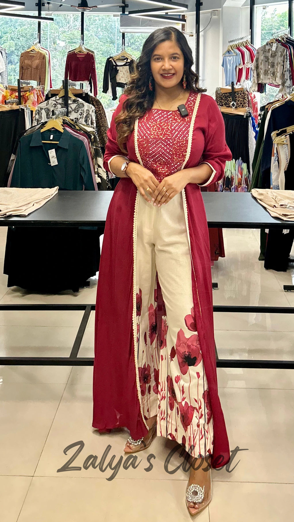 Indo-western 2 pcs Set with Center Slit and Printed Pant