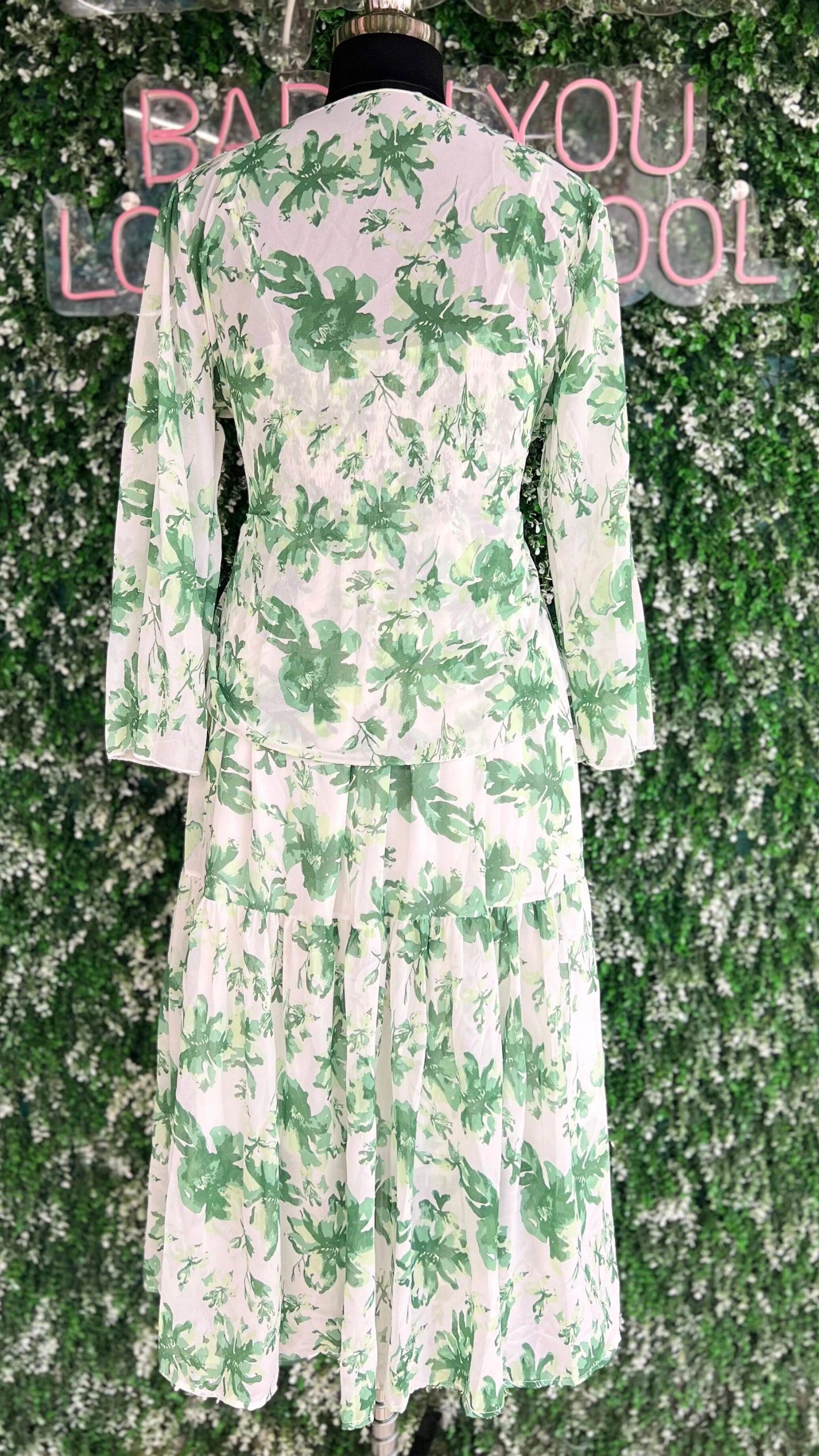 Long Floral Imported Gown With Shrug