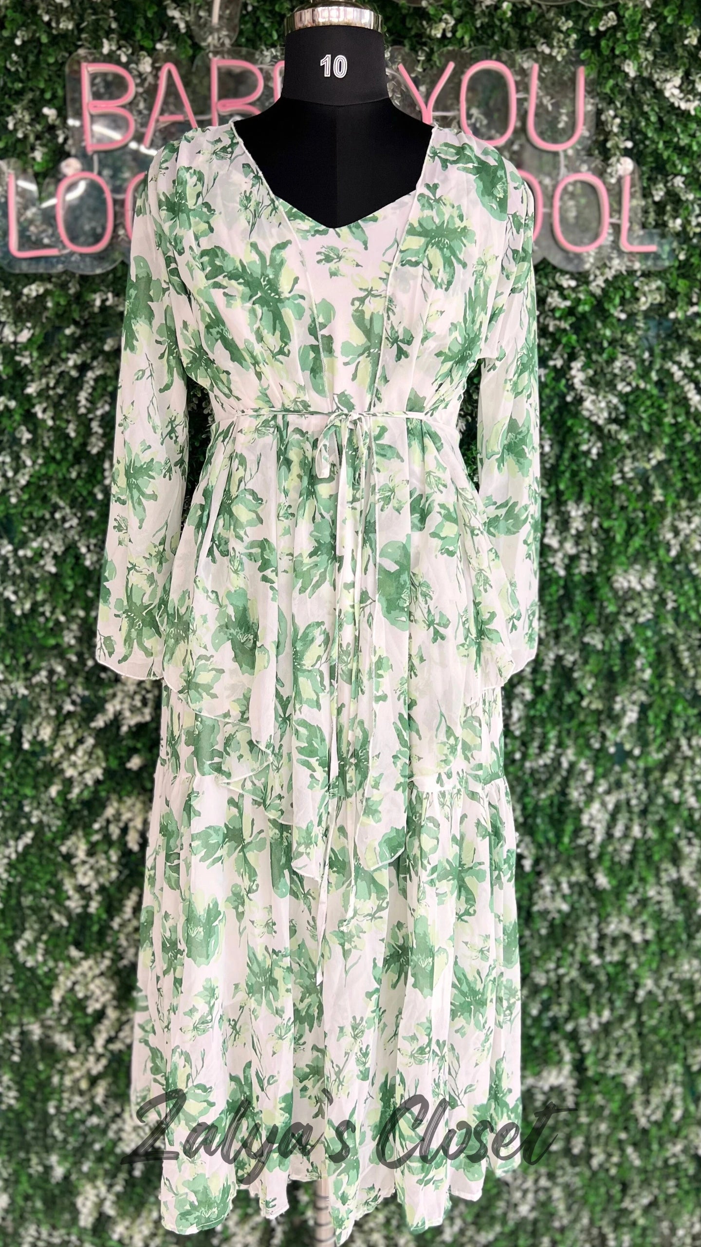 Long Floral Imported Gown With Shrug