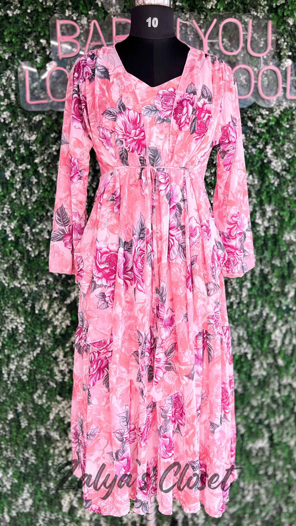 Long Floral Imported Gown With Shrug